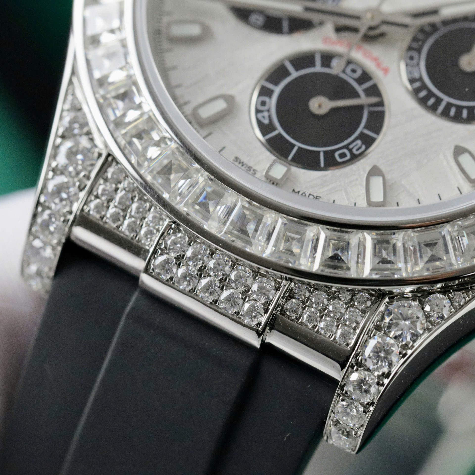 Rolex Daytona Replica Watch Dial Meteorite Custom Diamonds Moissanite Baguette 40mm