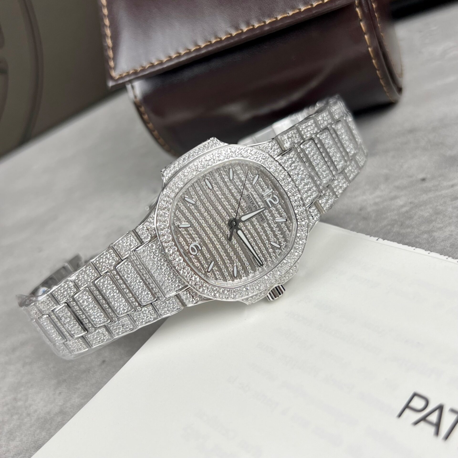 Patek Philippe Nautilus 7118 Full Diamond Replica Watch 35.2mm