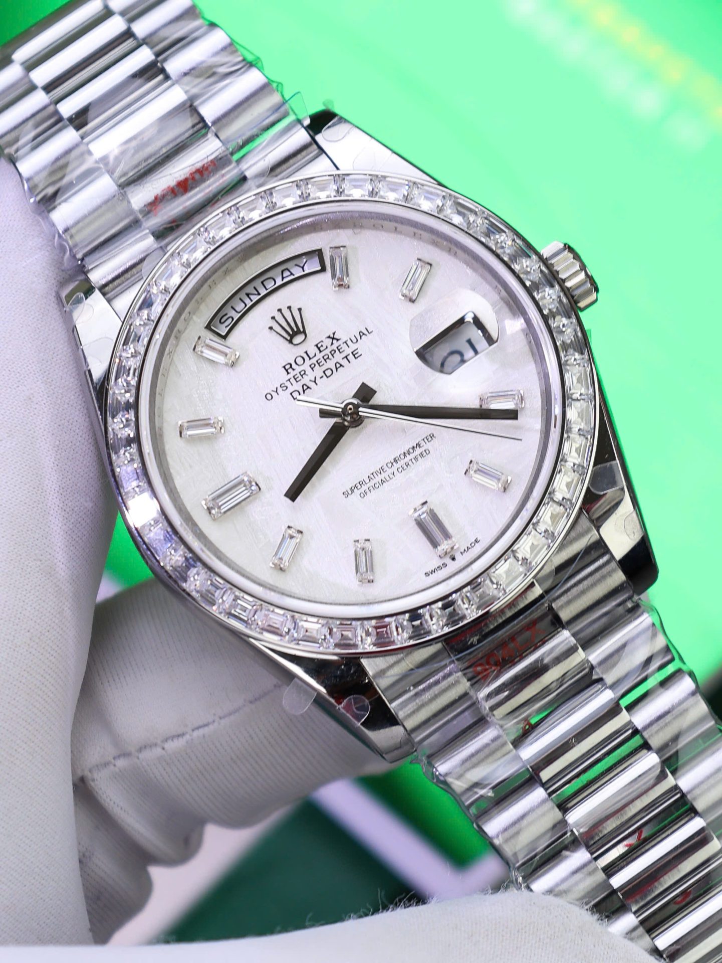 Rolex Day-Date Best Copies Watch Meteorite Wial Custom Diamonds Moissanite Baguette 40mm