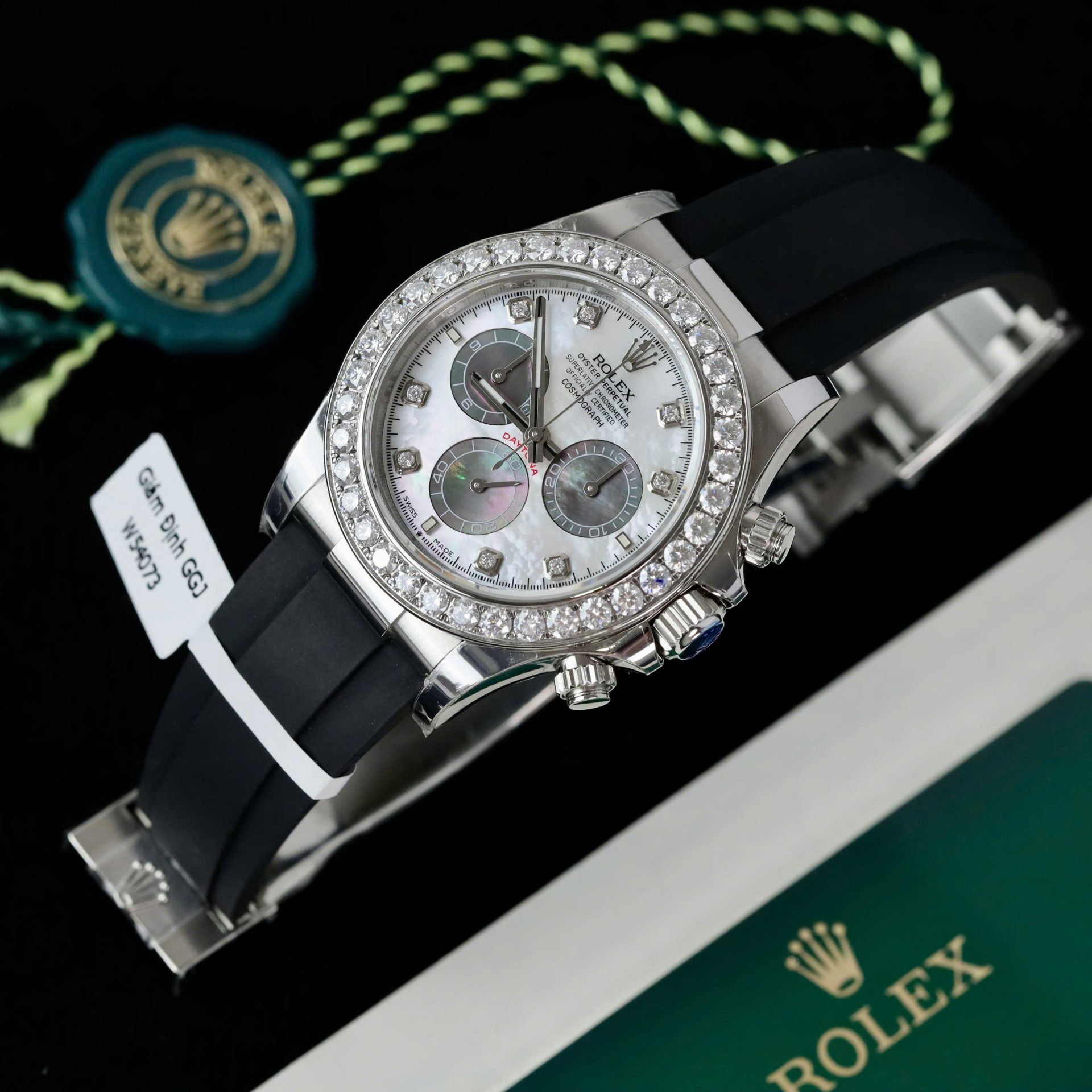 Rolex Daytona Dial MOP Replica Watch Number Pile + Bezel Diamonds Moissanite Custom 40mm