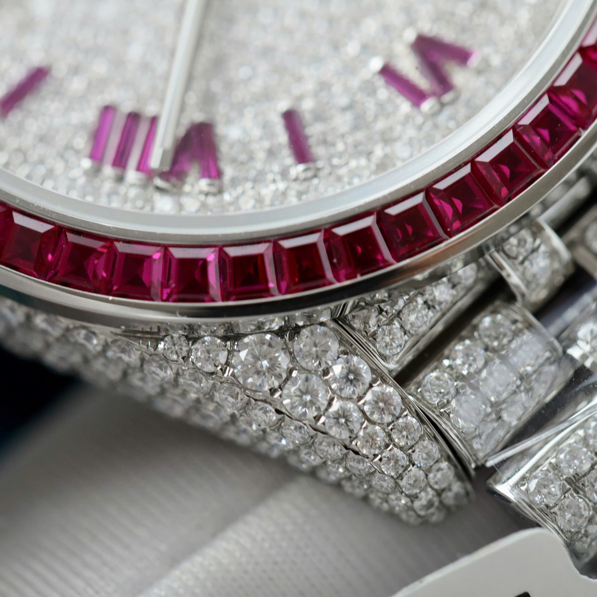 Rolex DateJust Copies Watches Ruby + Diamond Moissanite Custom 41mm