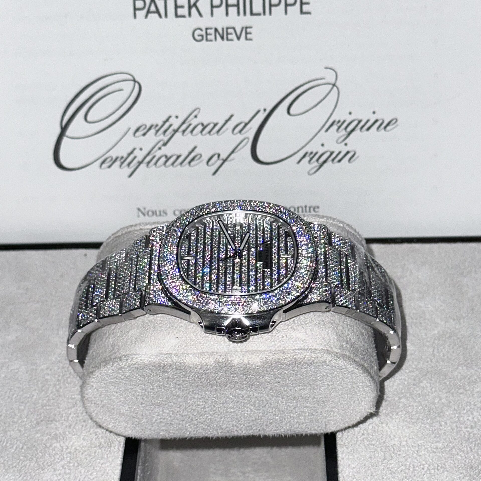 Patek Philippe Nautilus 5719 Best Replica Watch Custom Full Moissanite Diamonds 40mm