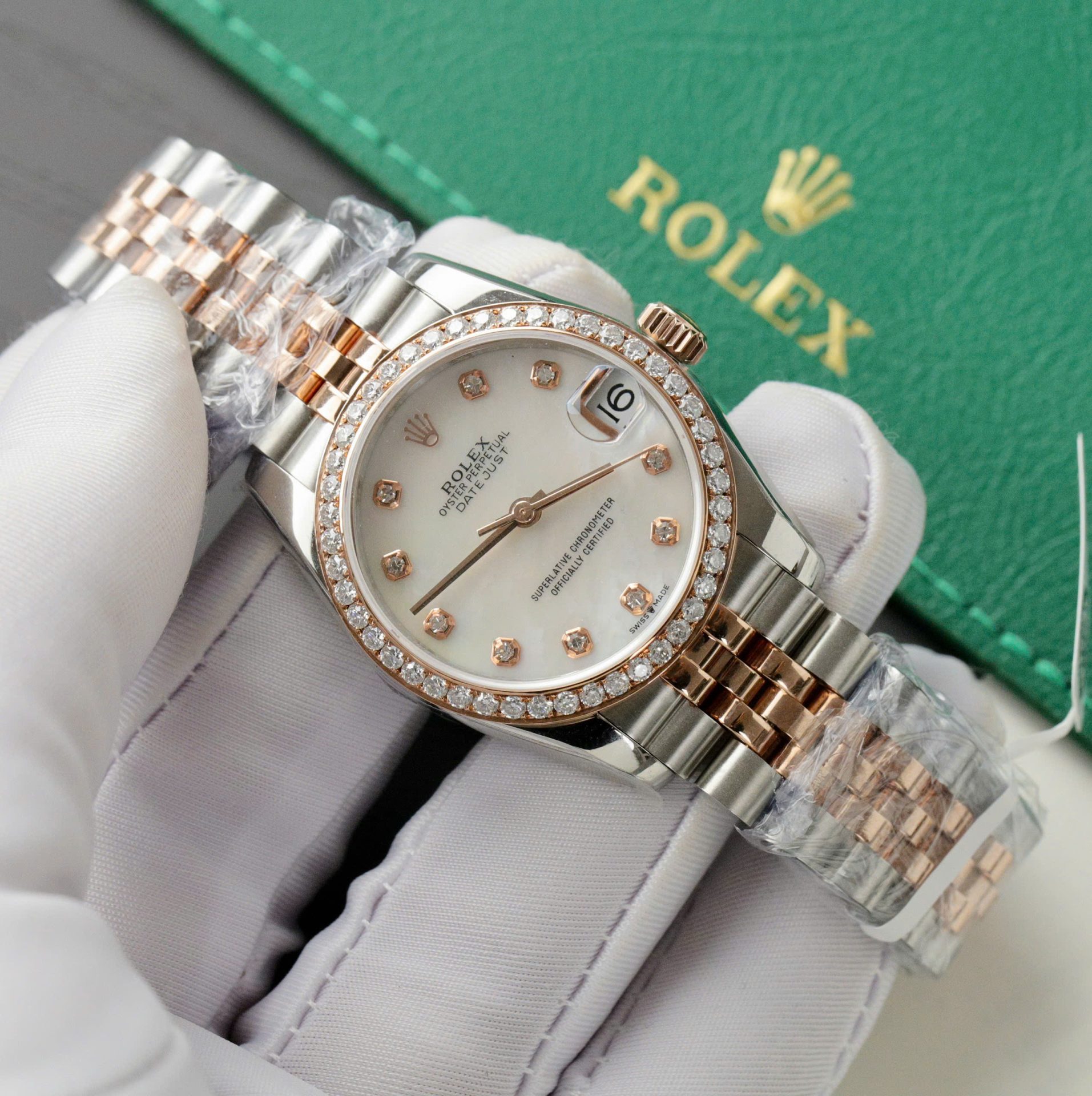 Rolex DateJust Replica 11 Watch Dial Mother Of Pearl Custom Moissanite Diamonds 31mm