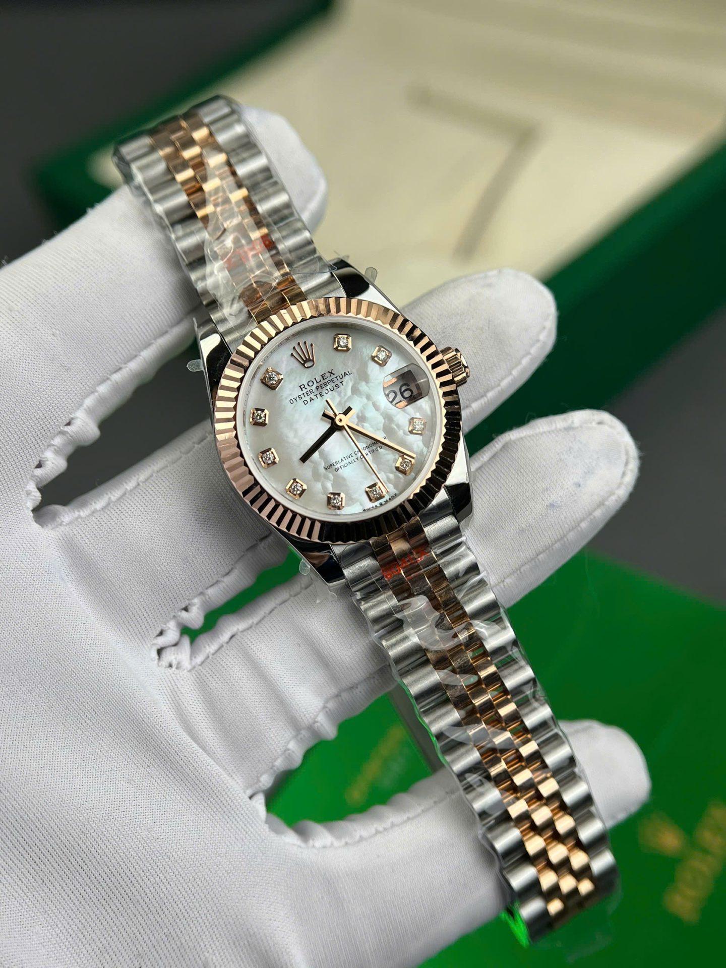 Rolex DateJust Replica Watch Gold Wrapped + MOP Dial Natural Diamond Markers GM Factory 31mm