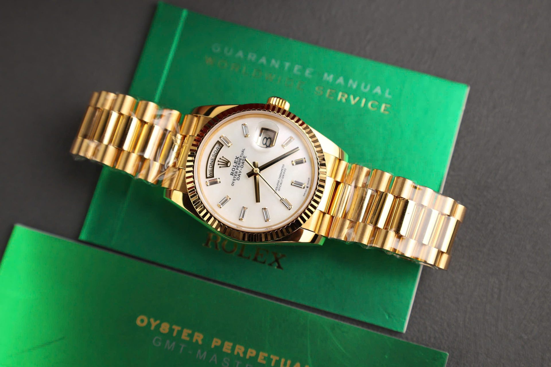 Rolex Day-Date Replica Watch Dial Mother Of Pearl Custom Gold Wrapped 36mm