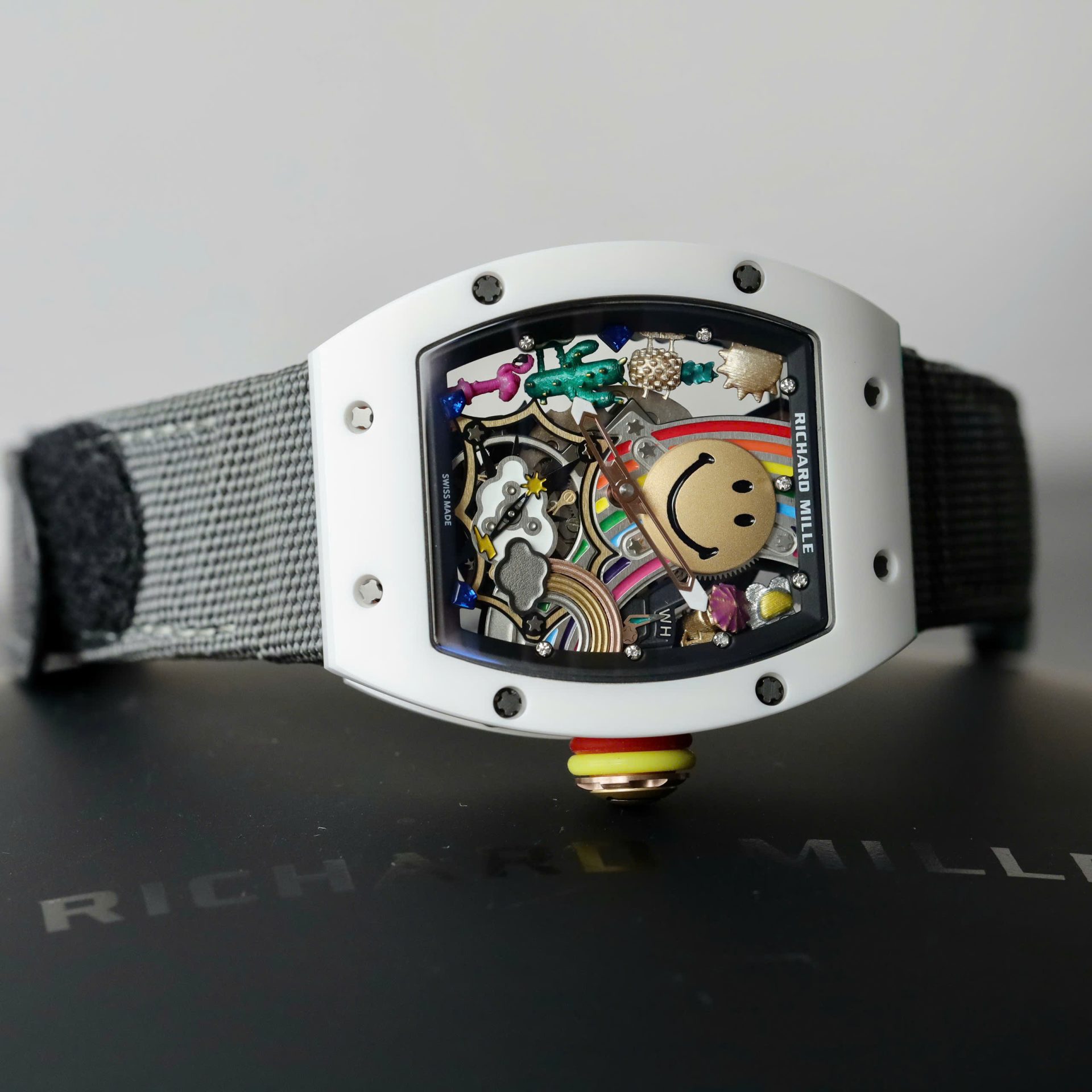 Richard Mille Fake Watch RM88 Smiley Fabic Nato Gray 42mm