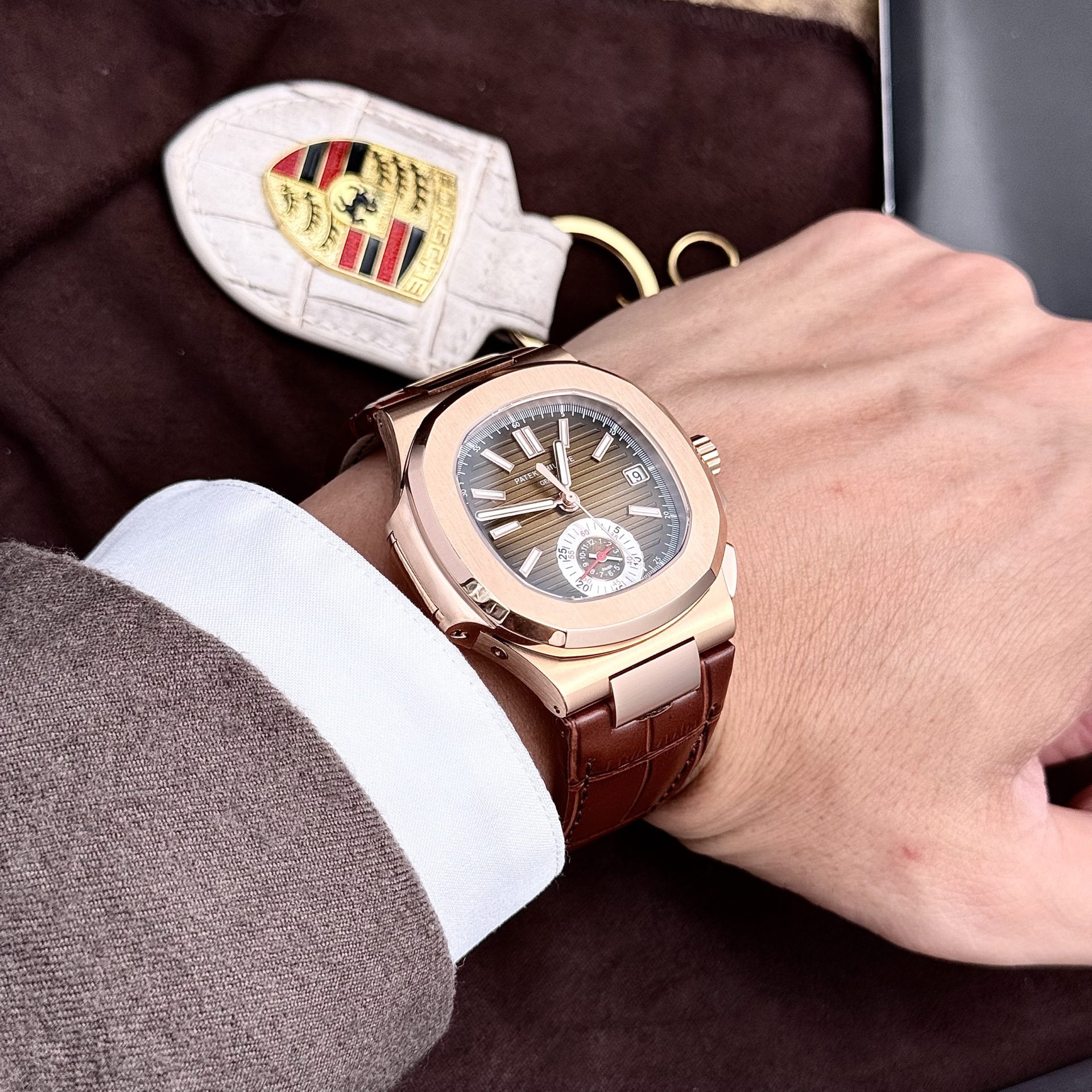 Patek Philippe Replica Watch Nautilus 5980 Brown Dial Leather Strap 40mm
