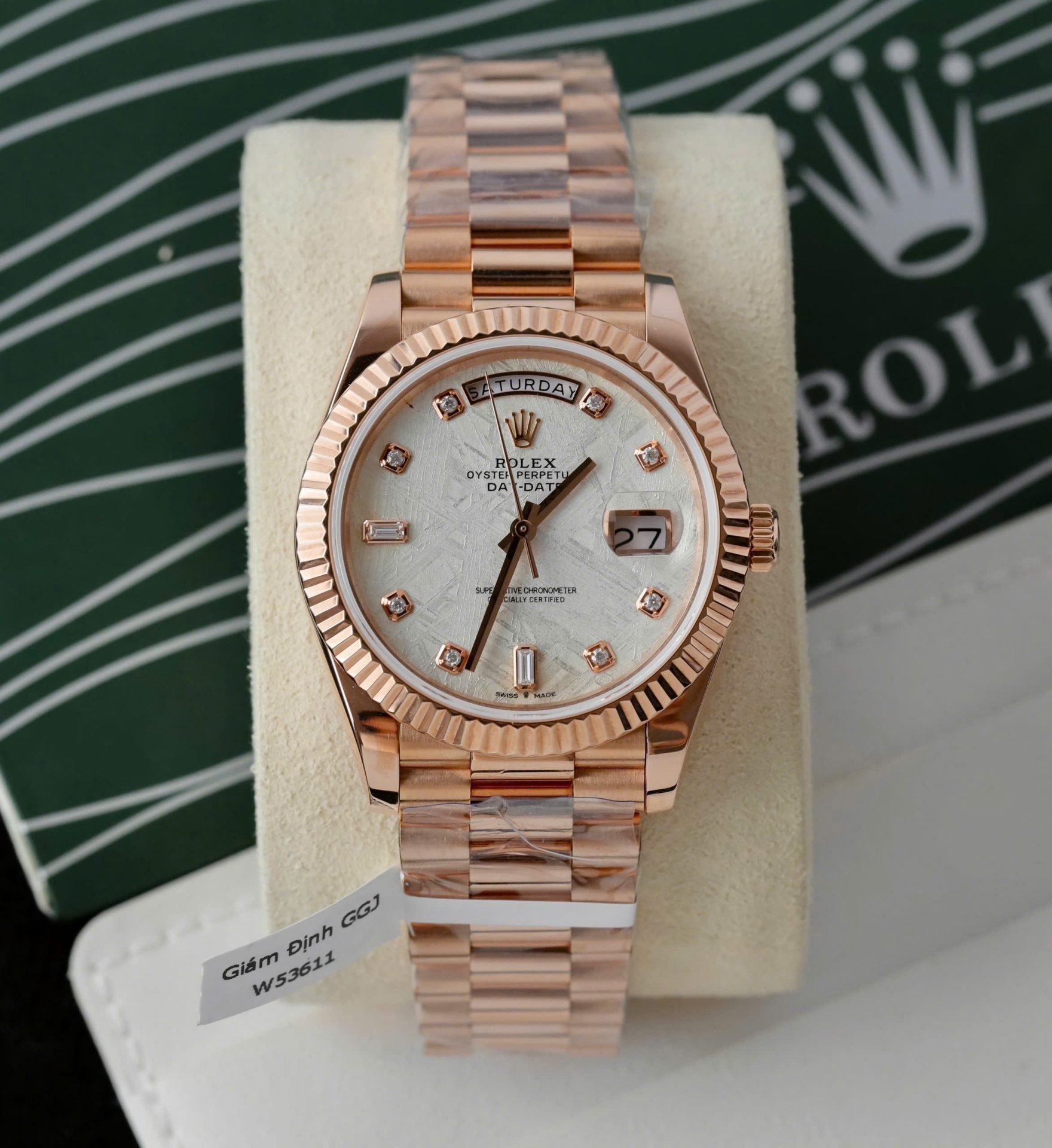 Rolex Day-Date Custom Rose Gold Wrapped + Dial Moissanite Diamonds 40mm