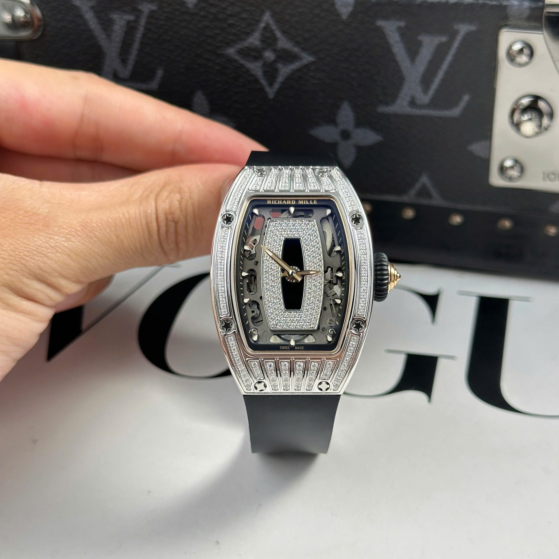 Richard Mille RM07-01 Best Replica Watches Diamonds Black Rubber Strap ZF Factory 36mm