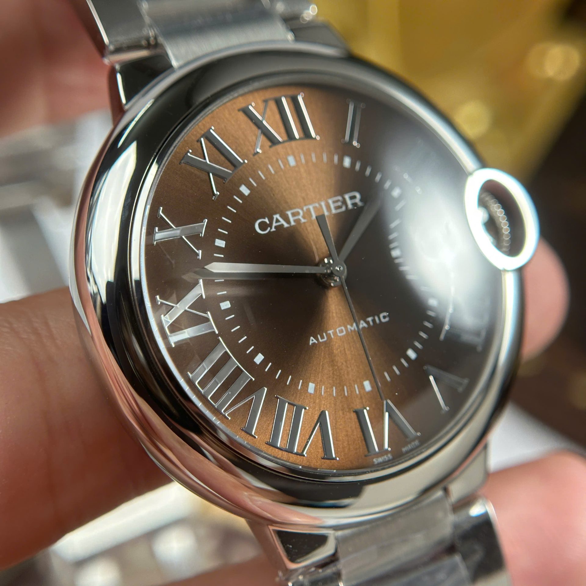 Cartier Ballon Bleu Best Copies Watch Brown Dial Metal Wire AF Factory 40mm