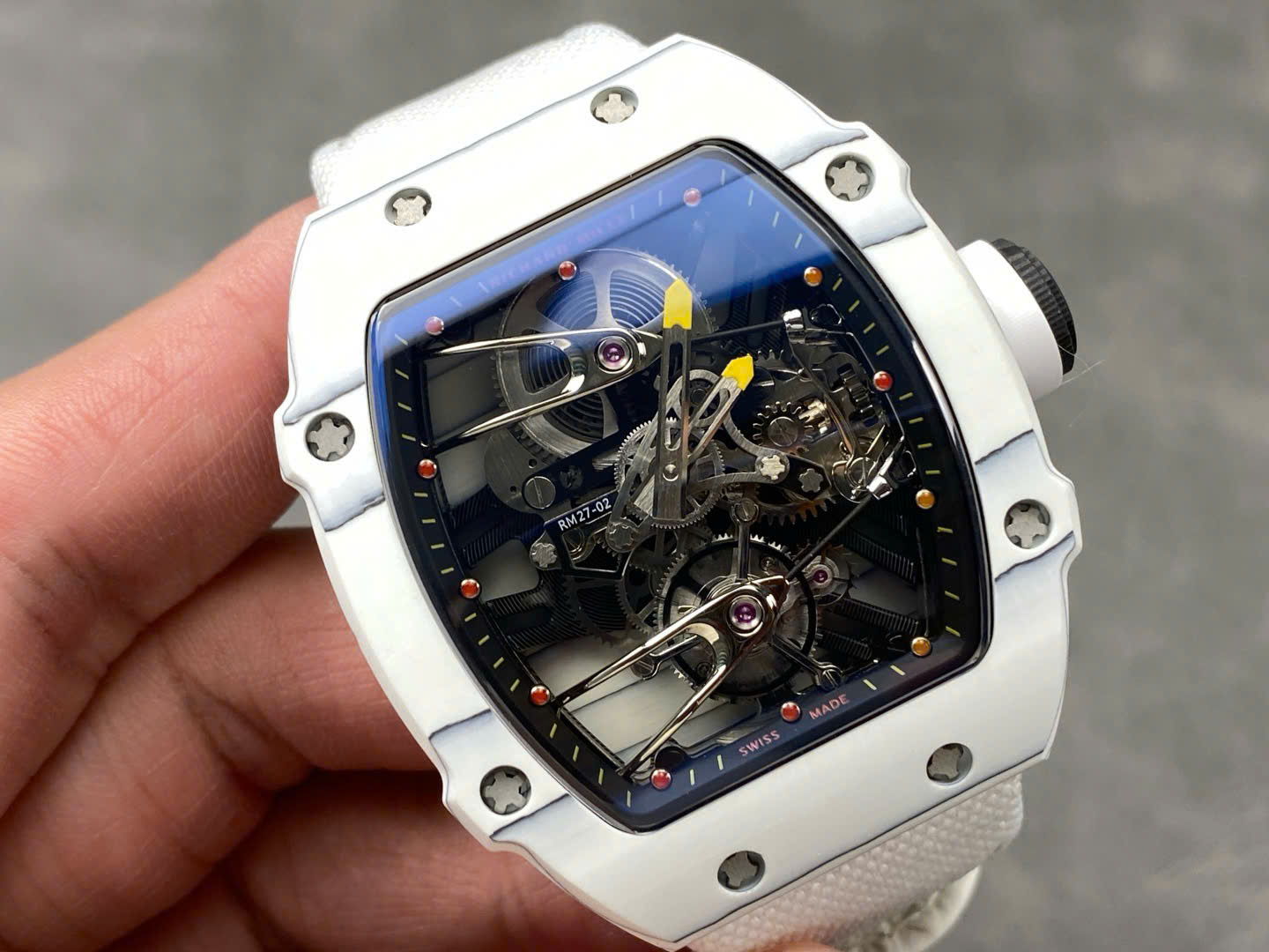 Richard Mille RM27-02 Rafael Nadal Tourbillon White Carbom Best Replica Watches 40x48mm