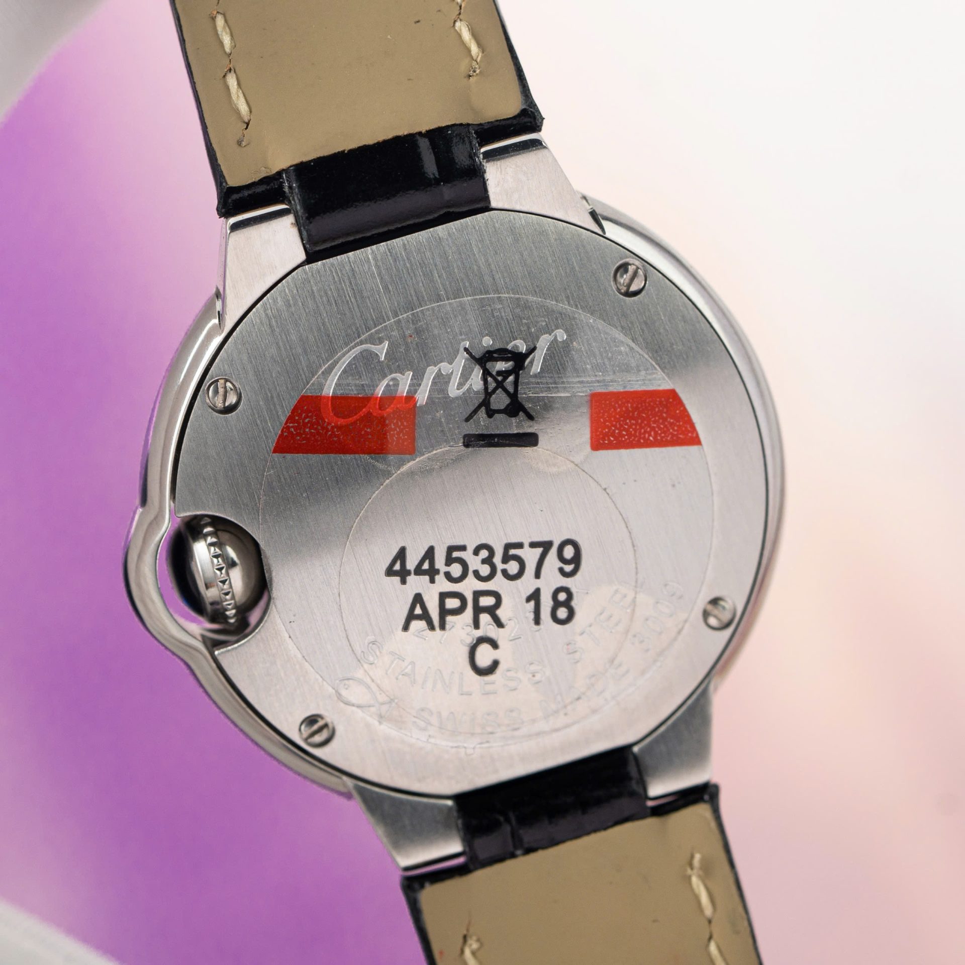 Cartier Ballon Bleu Women s Replica 11 Watch White Dial Black Leather Strap 28mm