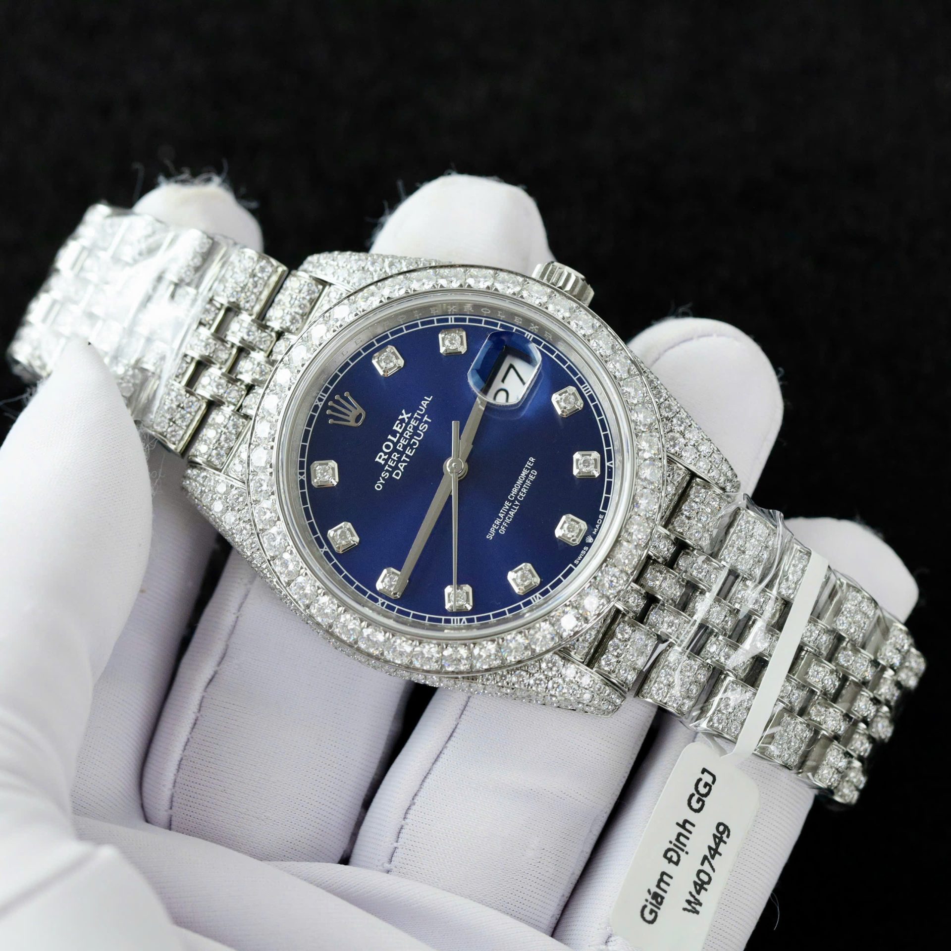 Rolex DateJust Blue Dial Copies Watches Custom Moissanite Diamonds 36mm