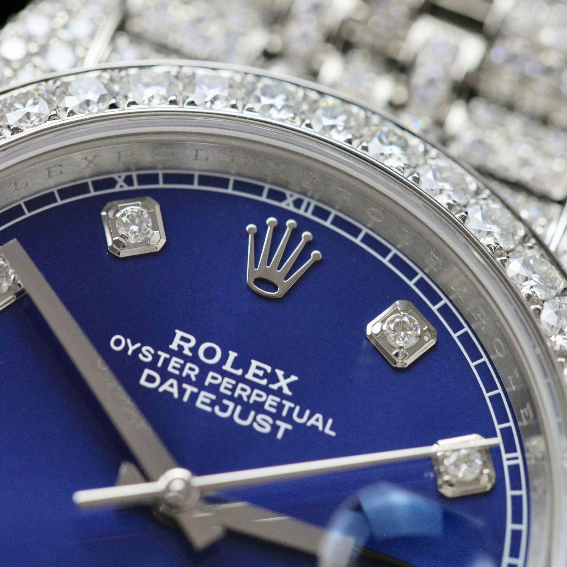 Rolex DateJust Blue Dial Copies Watches Custom Moissanite Diamonds 36mm