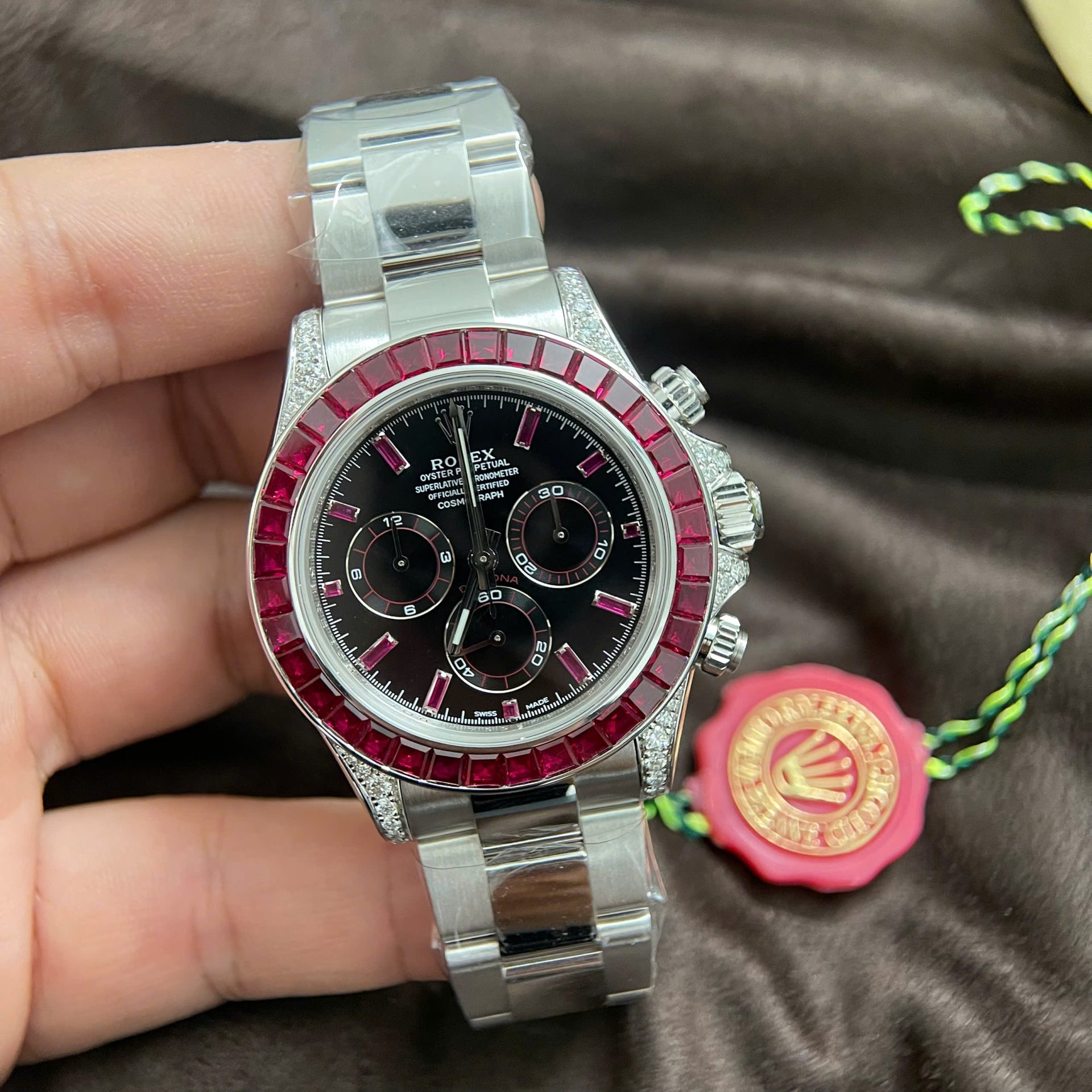 Rolex Daytona 126599TRU Replica Watch 18K Solid Gold + Natural Ruby + Natural Diamonds Custom 40mm
