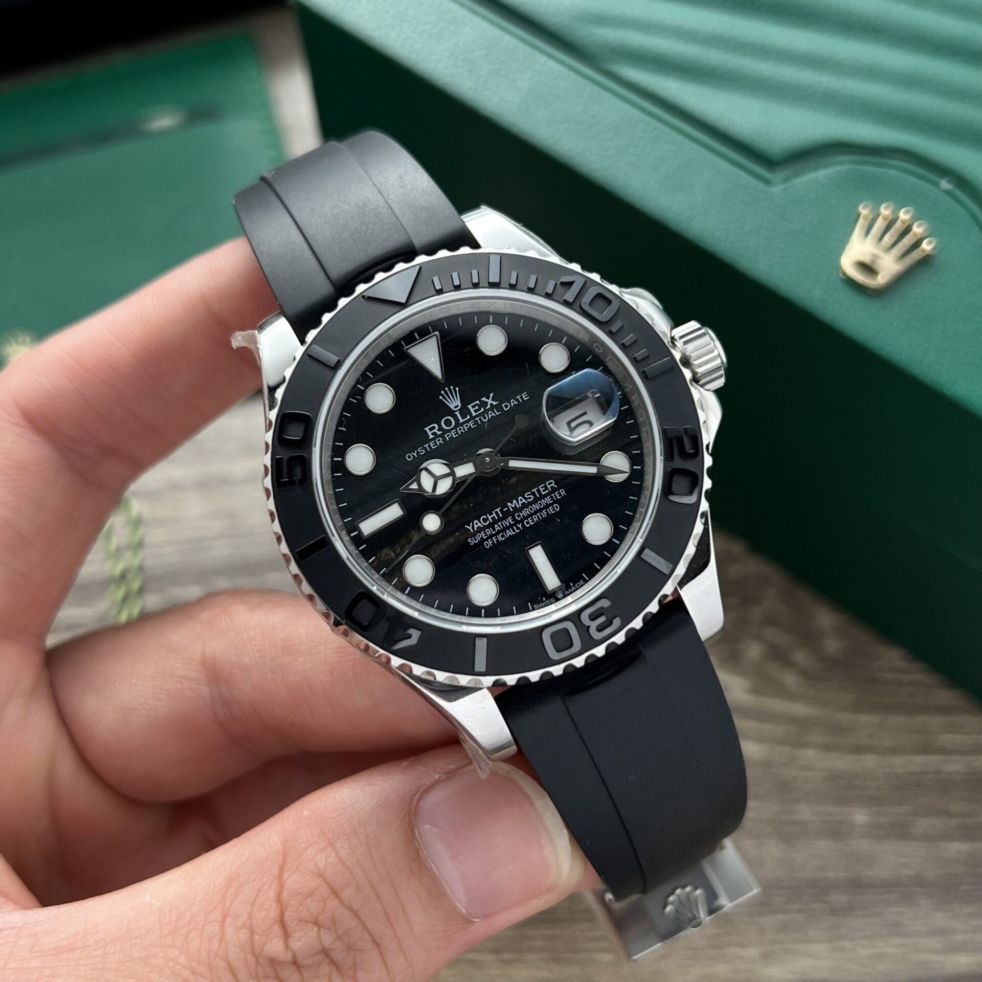 Rolex Clone Watch Yacht-Master Black Dial Rubber Strap 40mm