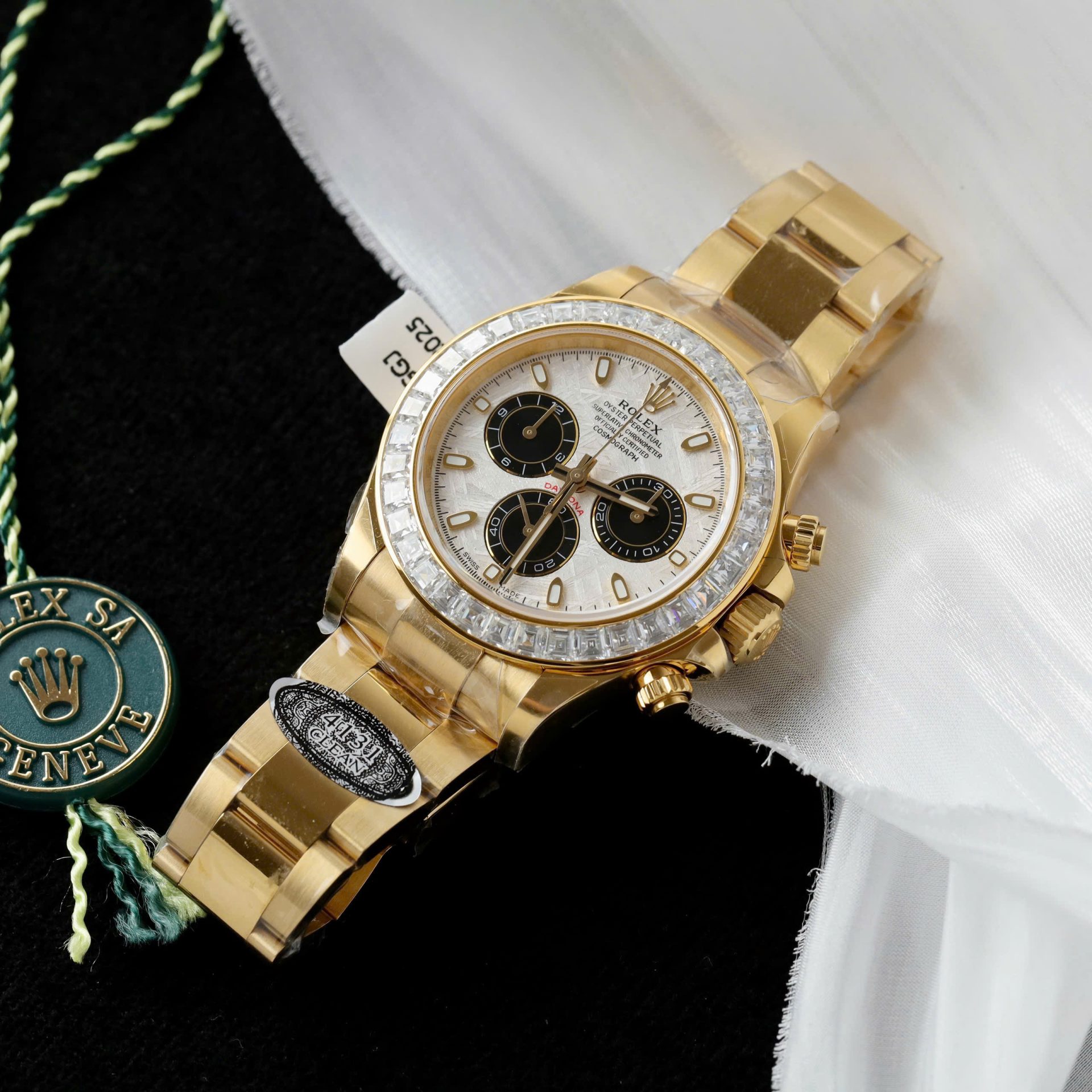 Rolex Daytona Meteorite Dial Copies Watch Gold Wrapped + Moisanite Baguette 40mm