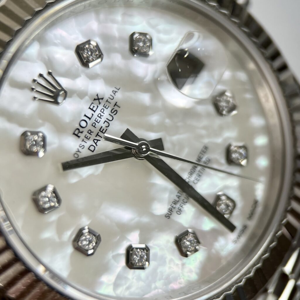 Rolex Replica Watch DateJust Dial Mother Of Pearl Moissanite Diamonds 41mm