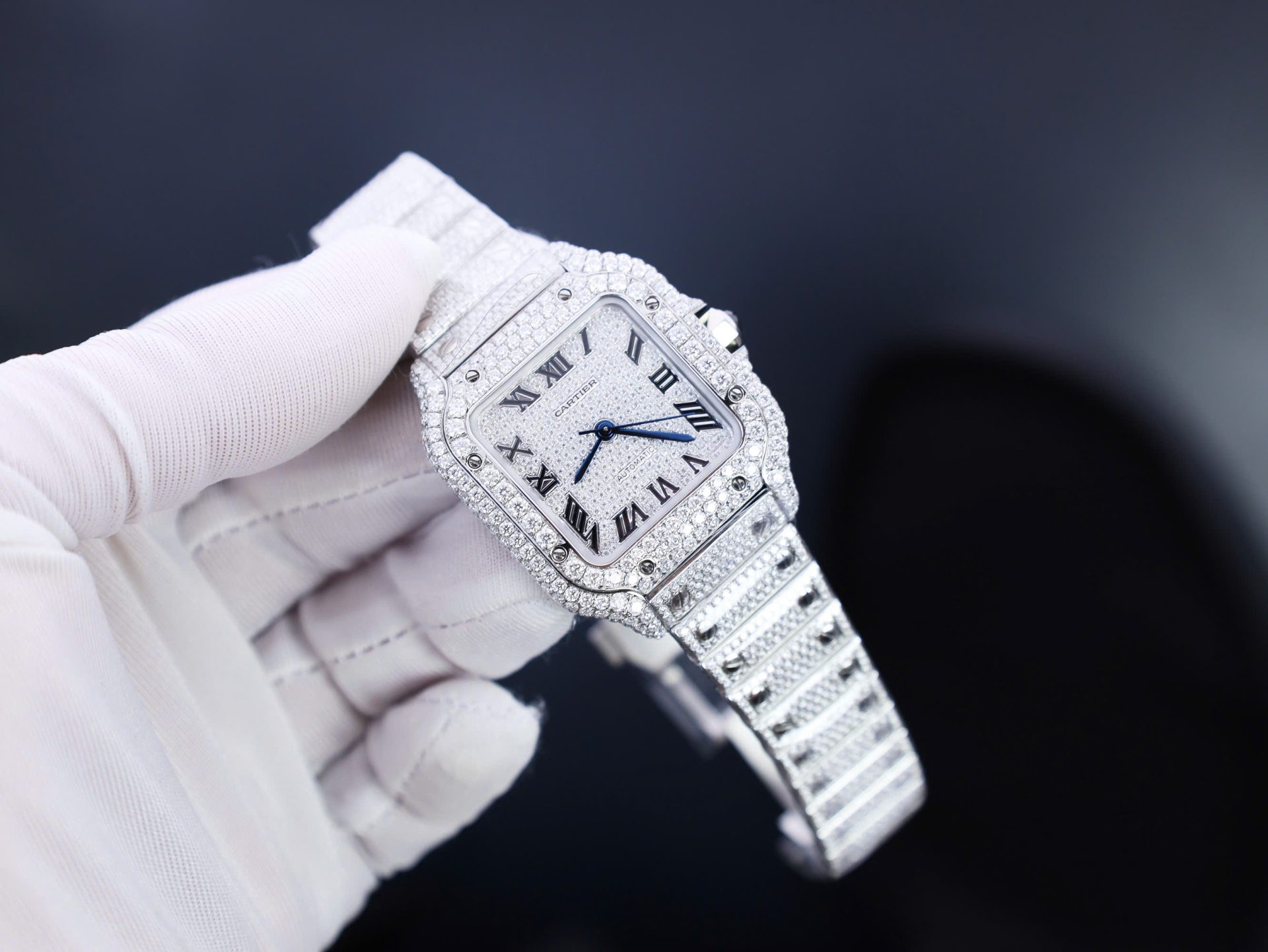 Cartier Santos Custom With Full Diamond Moissanite Hong Kong 35mm