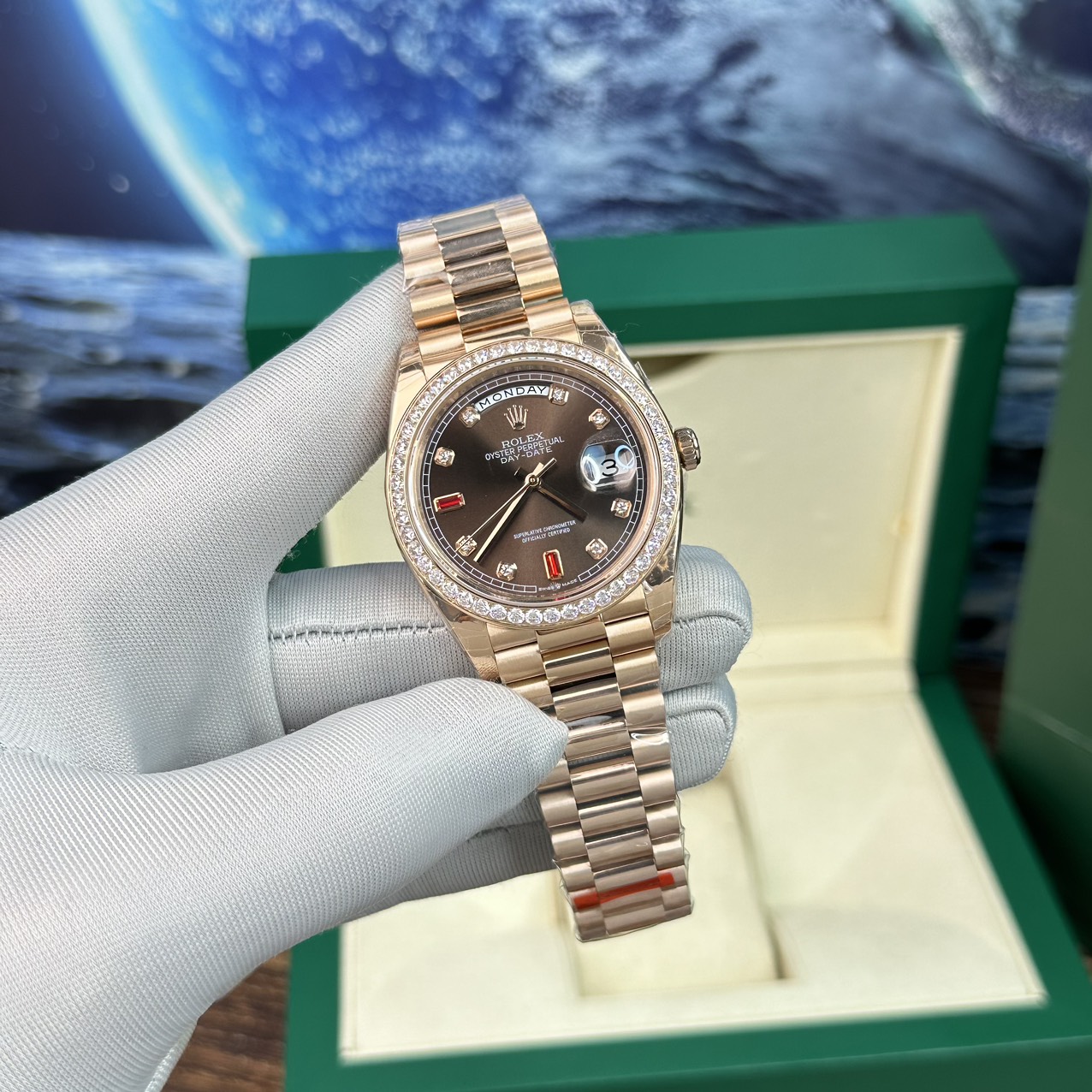 Rolex Day-Date Replica Watch With Red Ruby Dial EW Factory 40mm