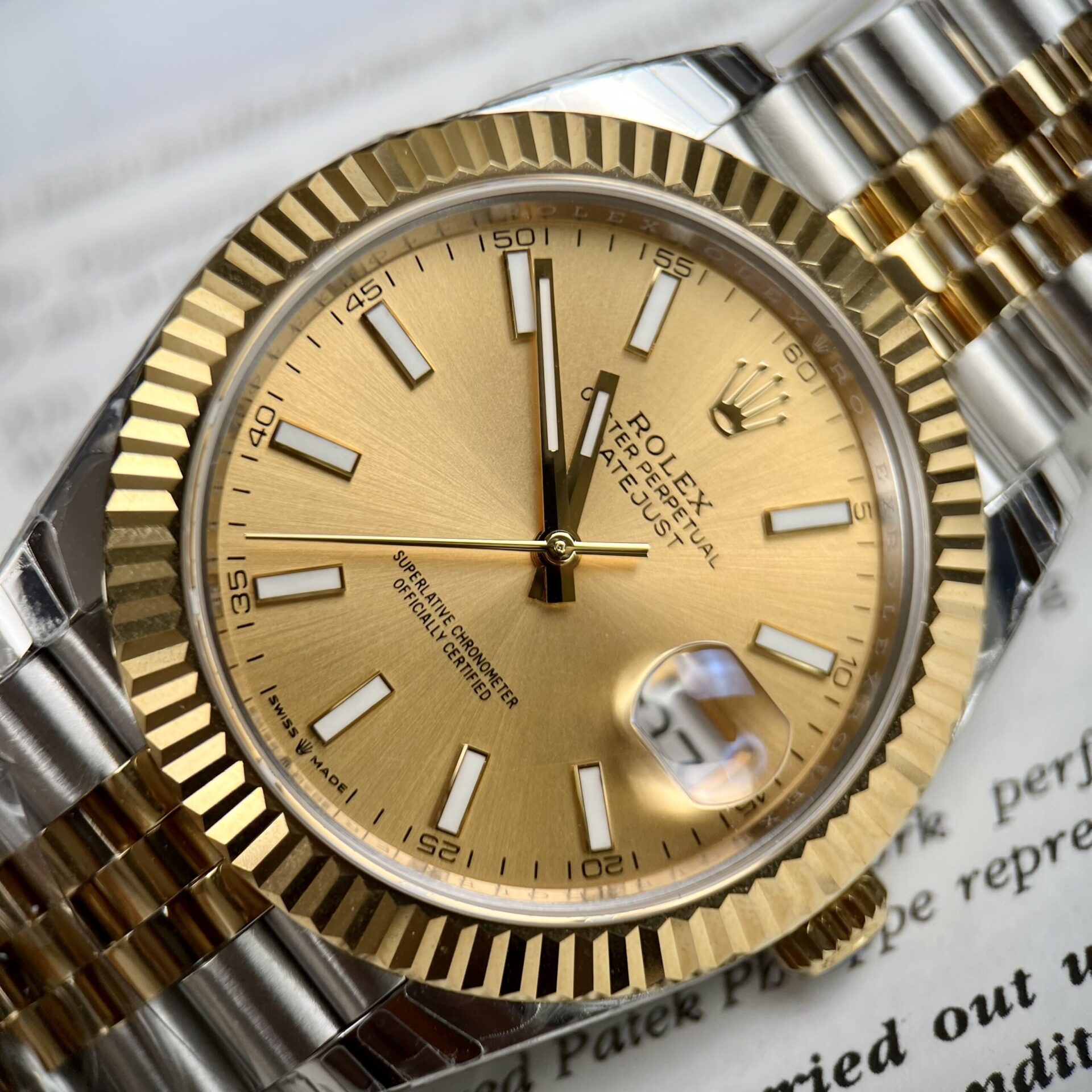 Rolex DateJust Replica Watch Yellow Dial EW Factory 36/41mm