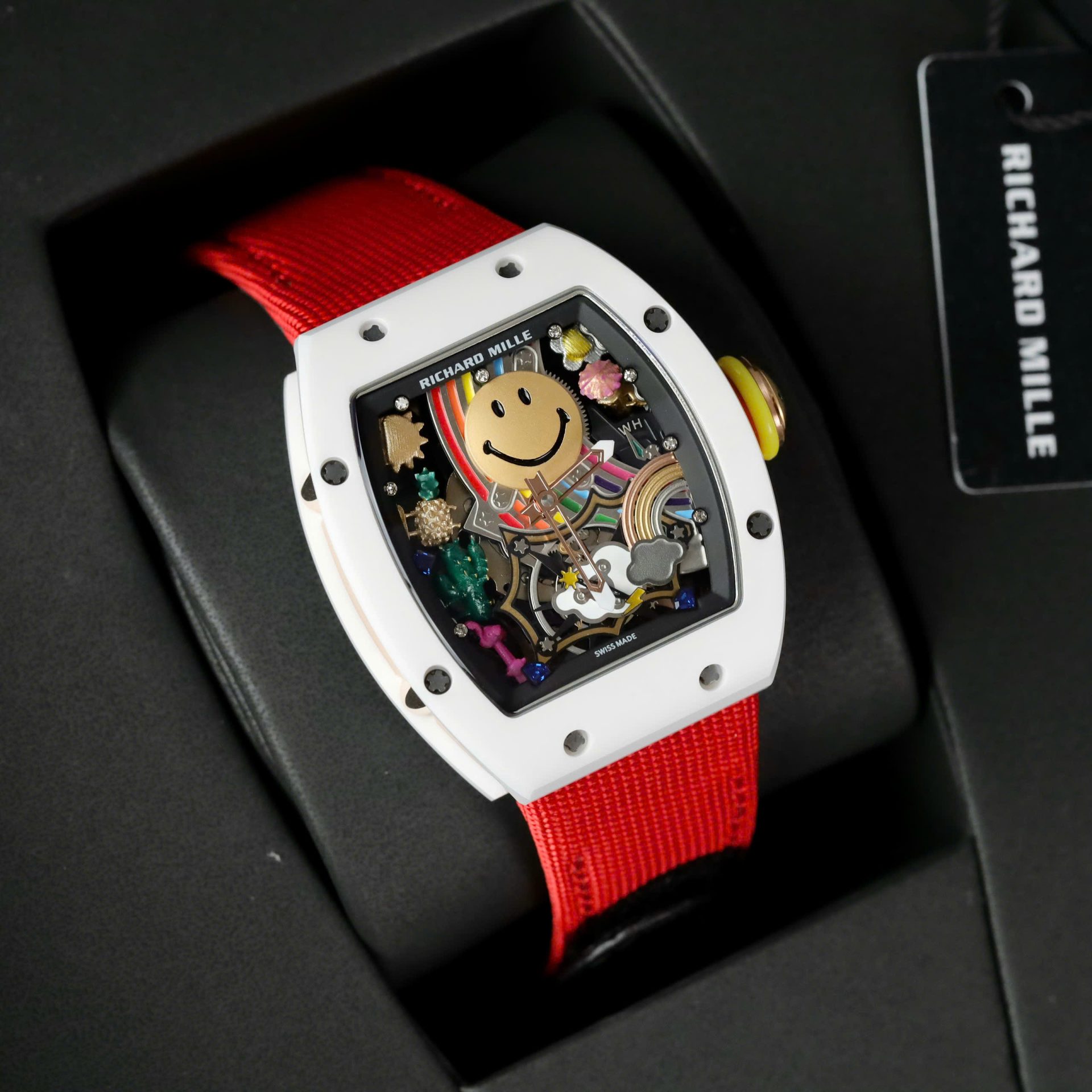 Richard Mille Clone Watches RM88 Smiley White Ceramic Fabic Nato Strap 42mm