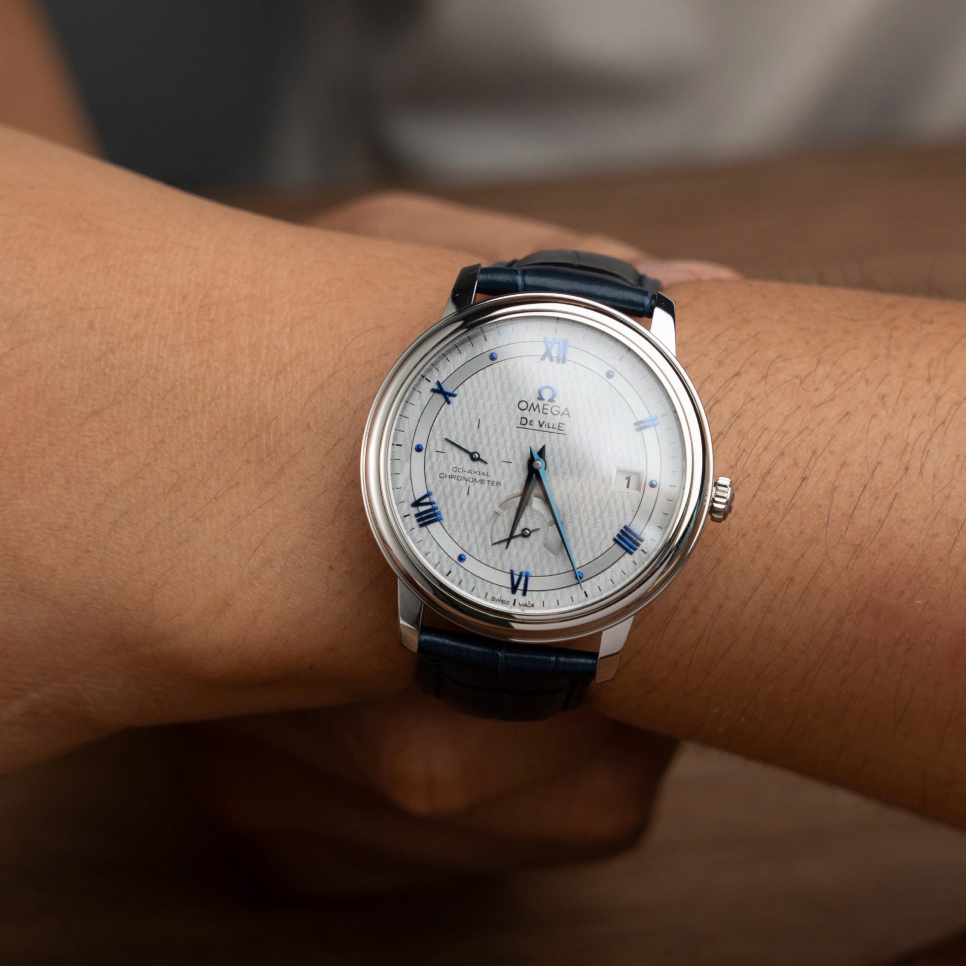 Omega De Ville Prestige Power Reserve Replica 11 Watch Blue Leather Strap 39.5mm