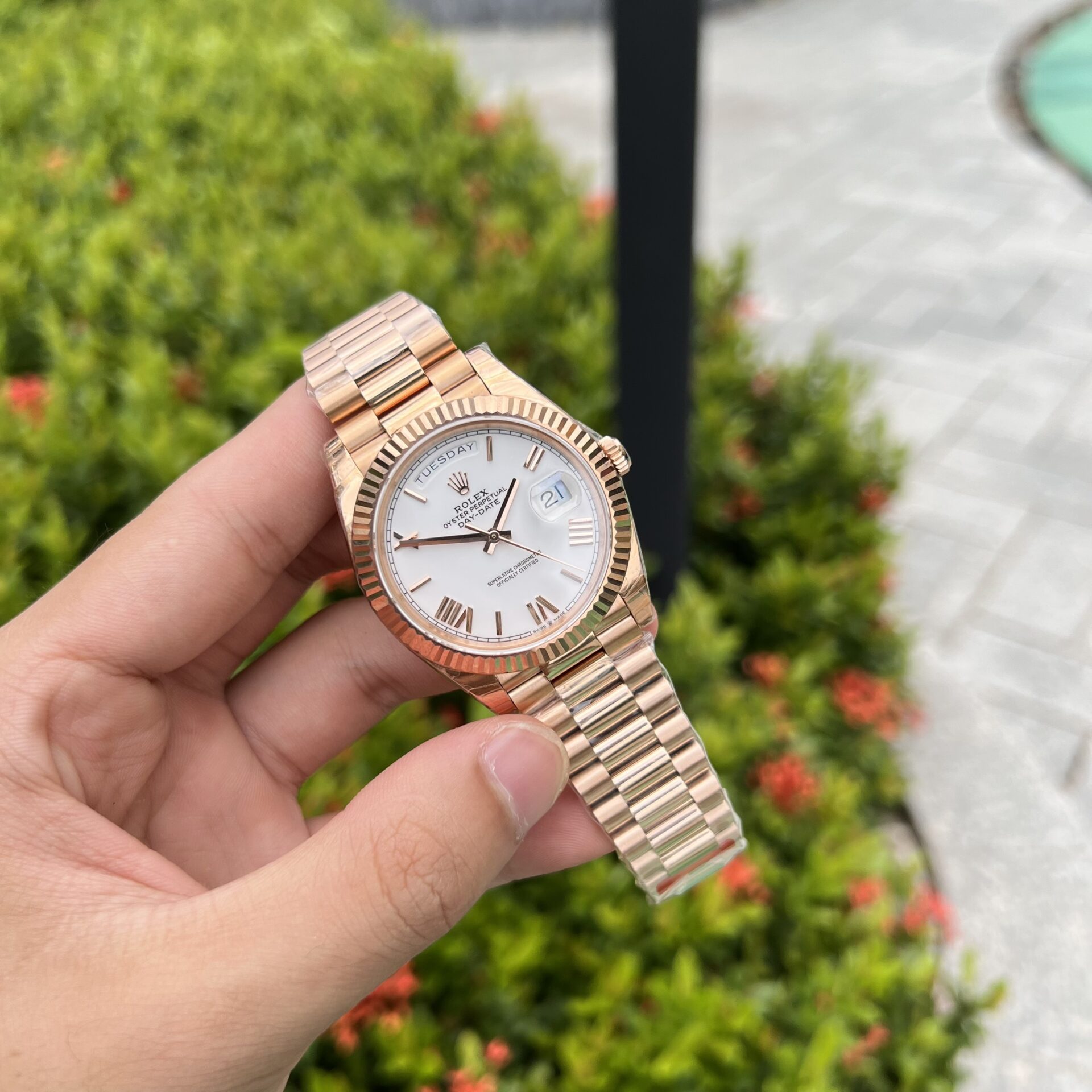 Rolex Day-Date Rose Gold Best Replica Watch White Dial 40mm