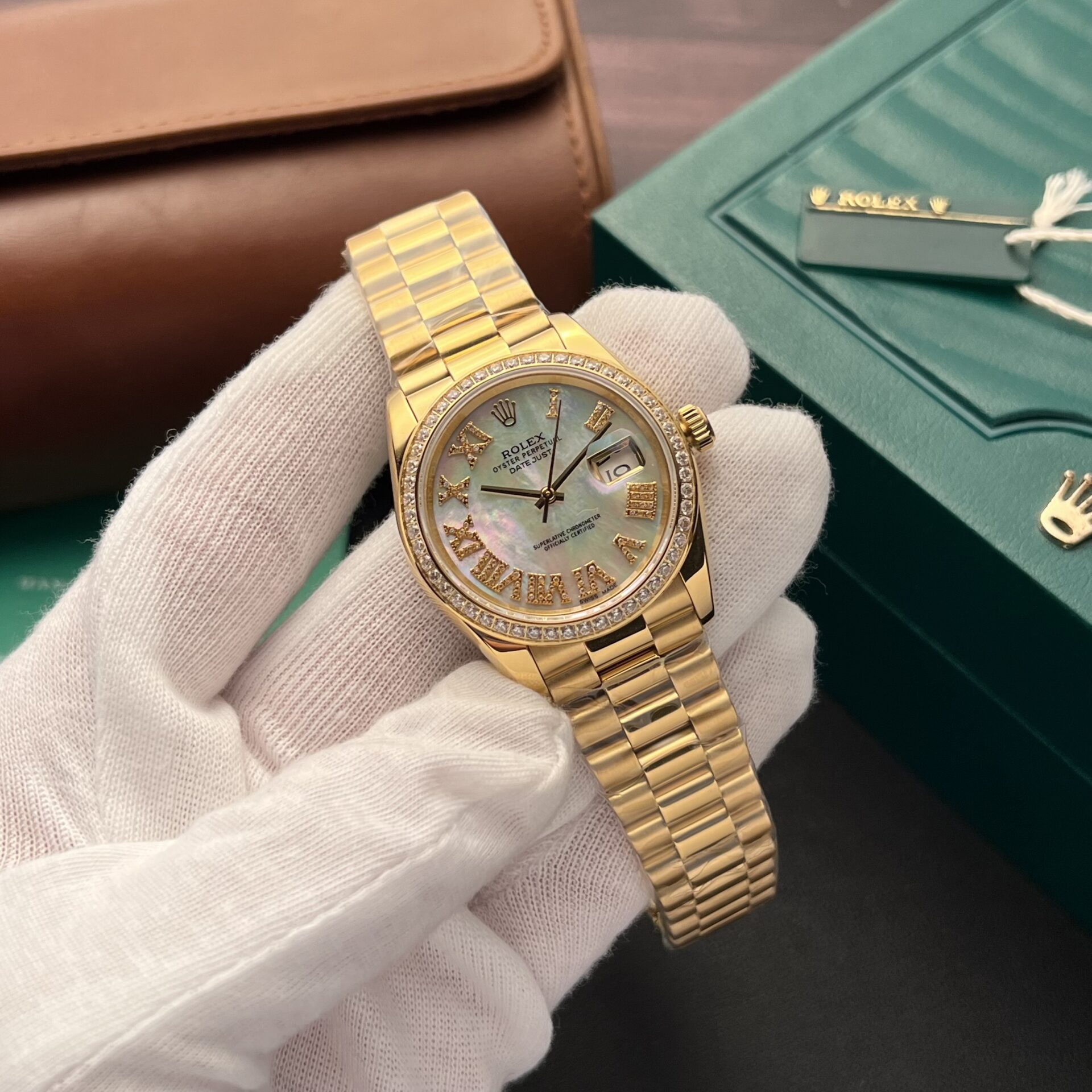 Rolex DateJust Mother Of Pearl Dial Replica Watch With Diamonds 36mm