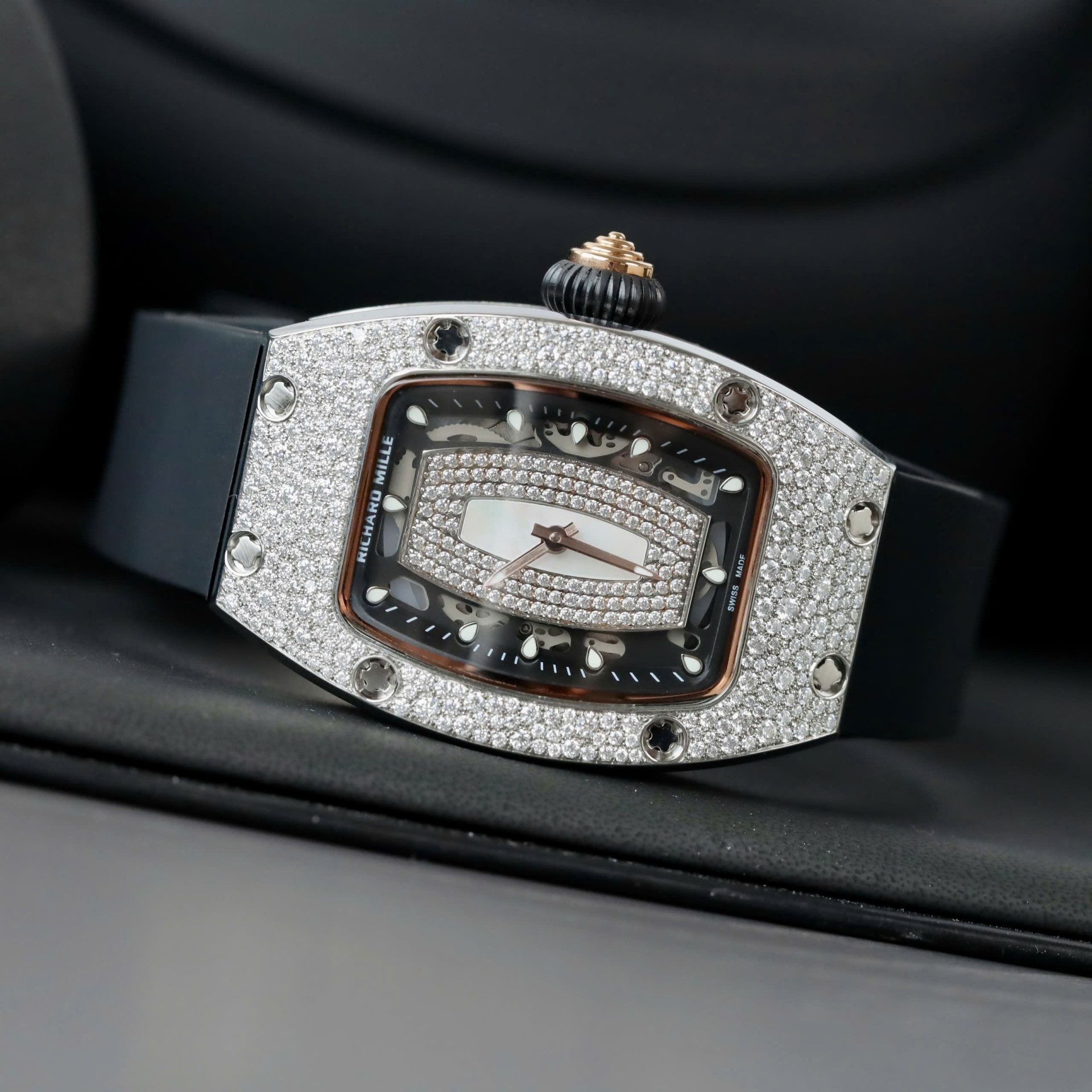 Richard Mille RM007 Best Copies Watch Custom Full Diamonds Moissanite Hong Kong 36mm