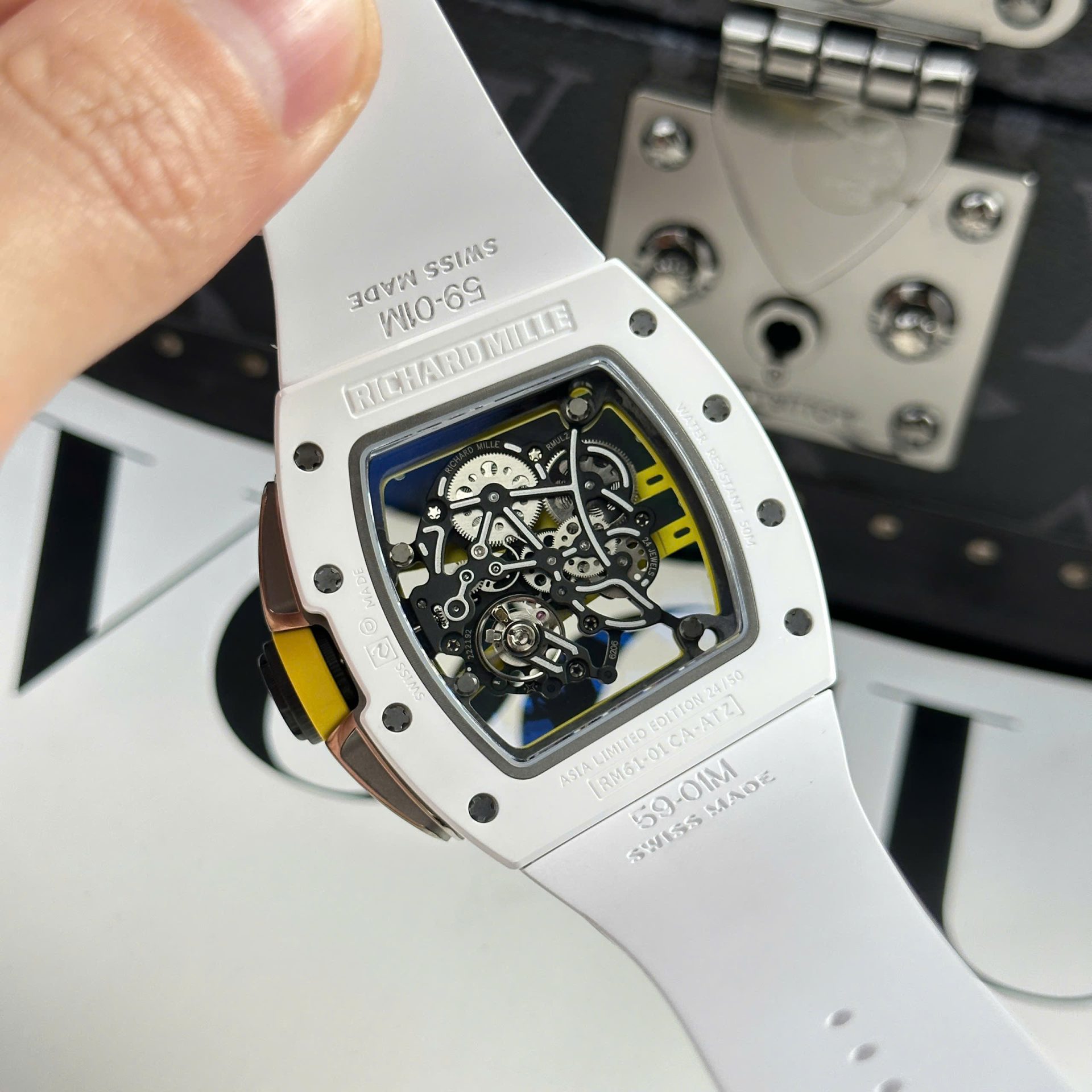 Richard Mille Best Copies Watch RM61-01 Manual Winding Yohan Blake Ceramic White ZF 42.7 50.23mm
