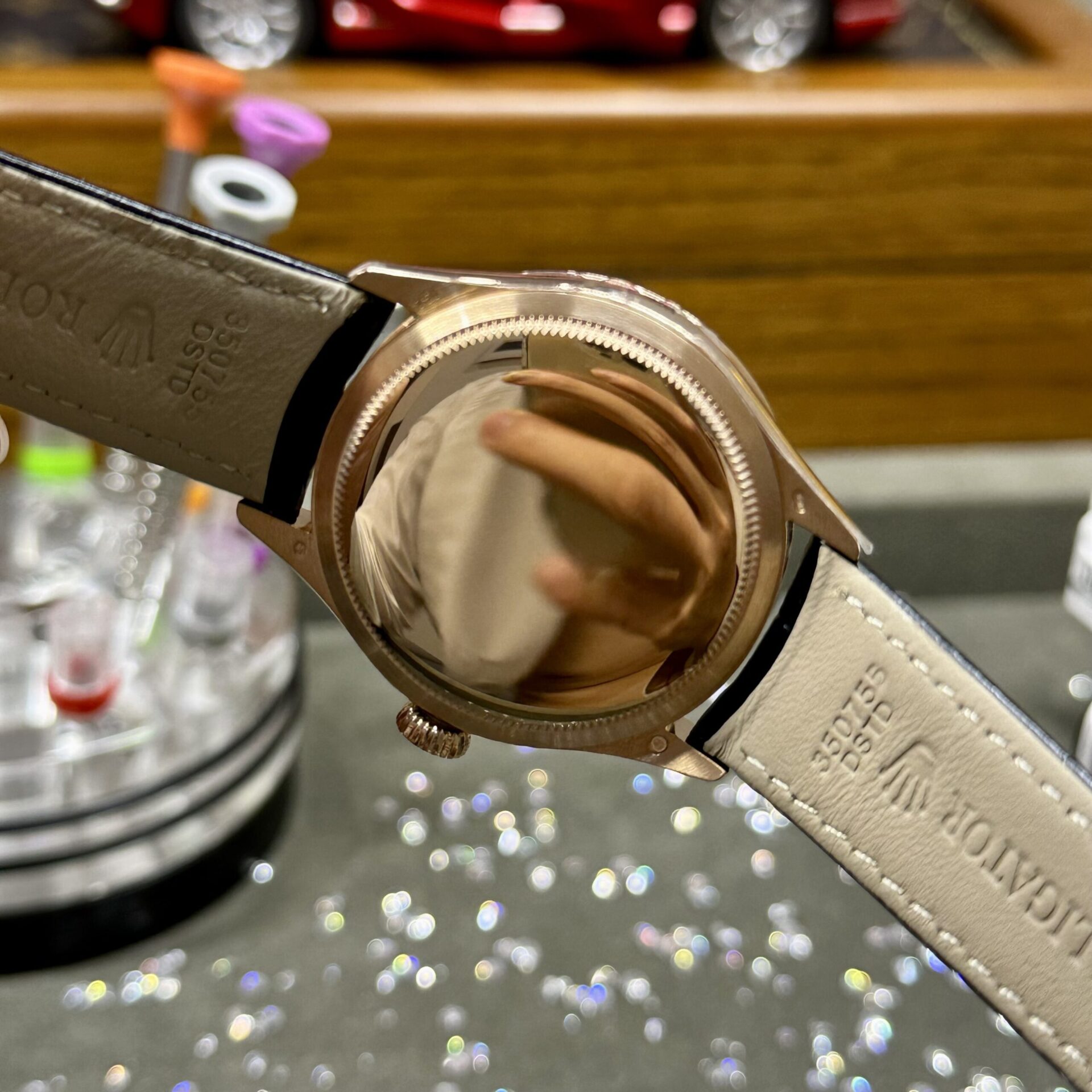 Rolex Replica Watch Cellini Time 50505 Black Dial Leather Strap 39mm