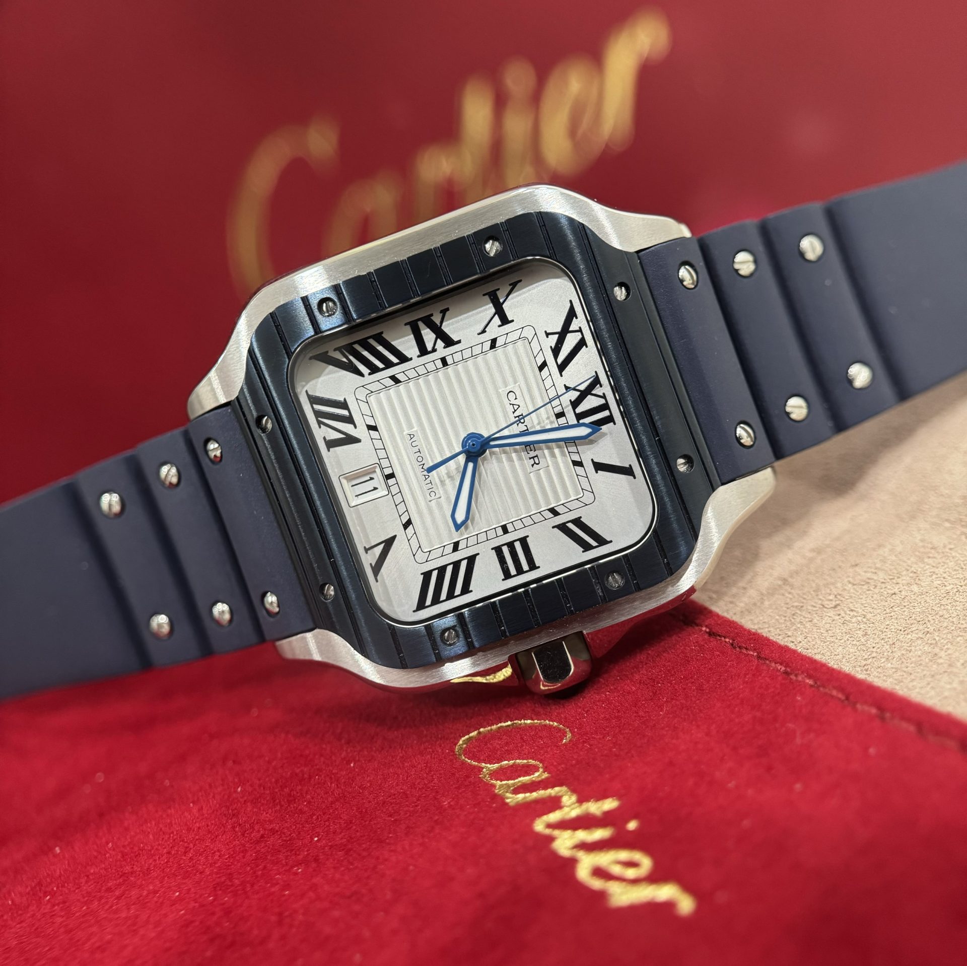 Cartier Replica Watch Santos White Dial Rubber Strap BV Factory 39.8mm