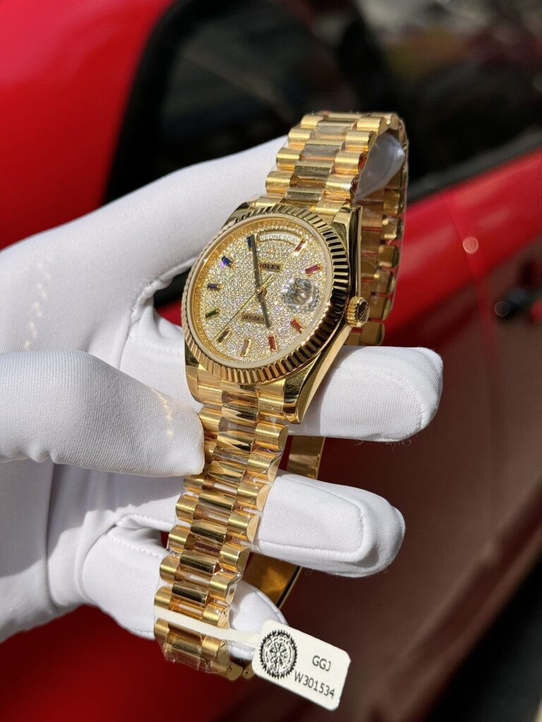 Rolex Day-Date Solid Gold Wrapped Replica Watch With Moissanite 40mm