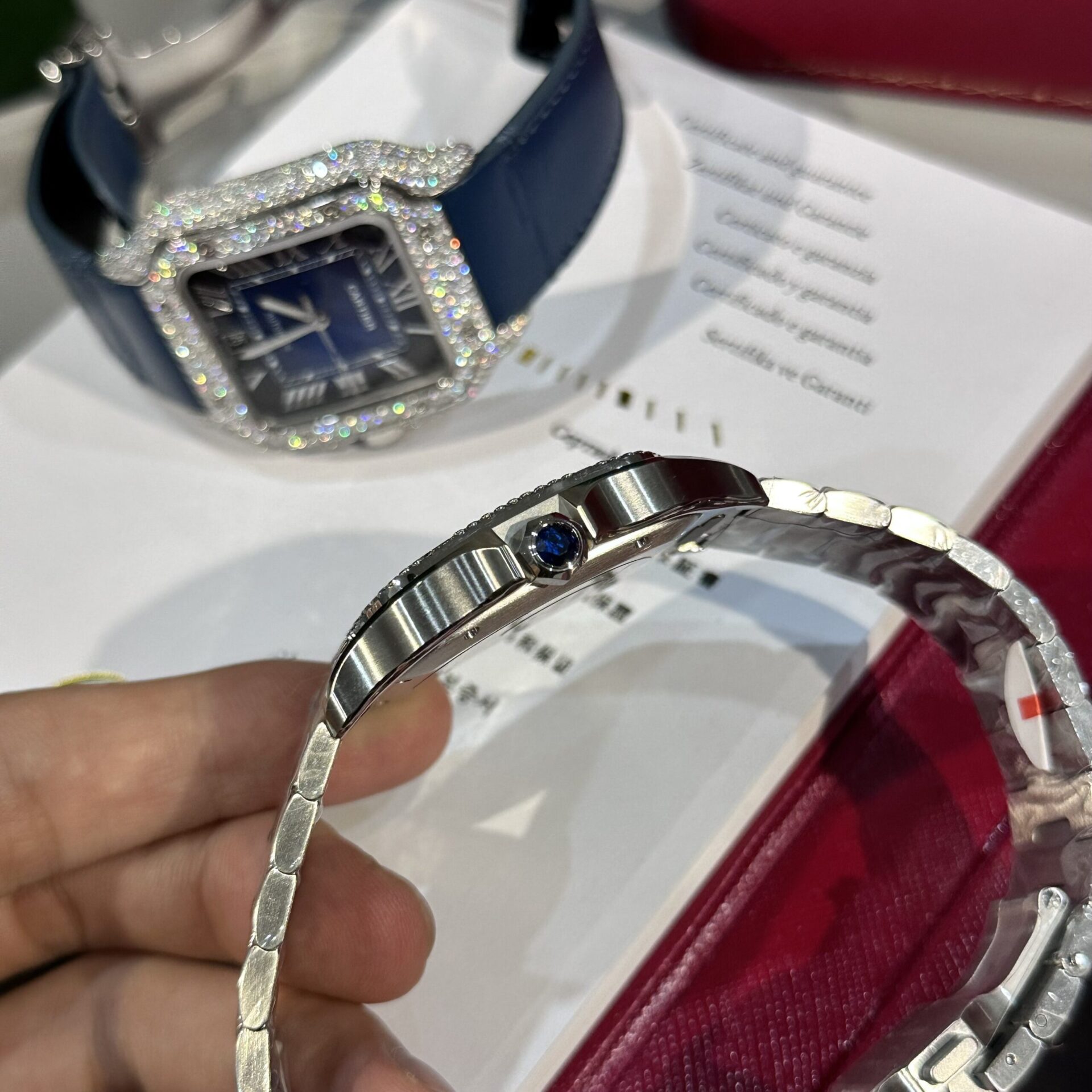 Cartier Replica Watch Santos Custom Moissanite Diamonds BV Factory 39.8mm