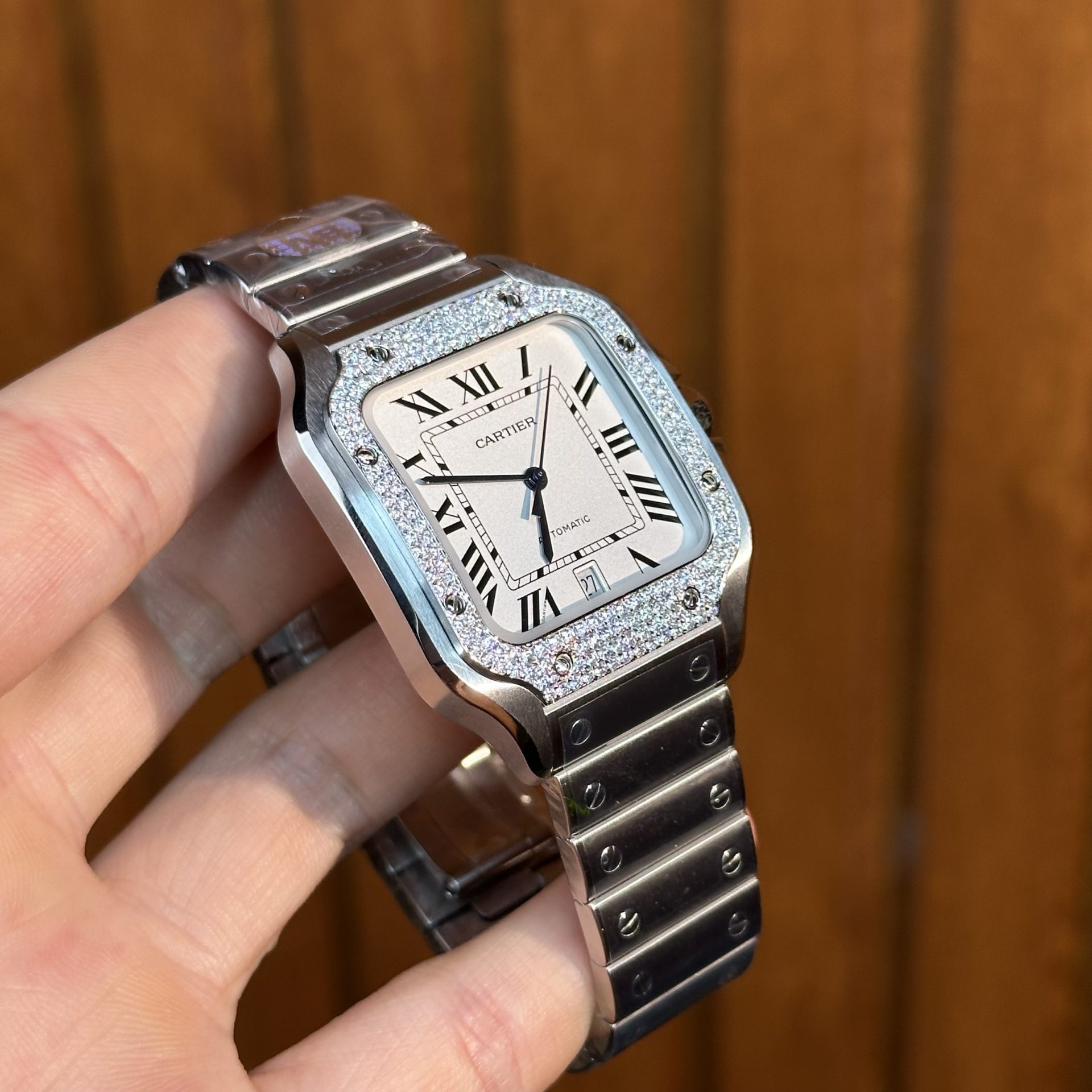 Cartier Replica Watch Santos Custom Moissanite Diamonds Hong Kong 39.8mm