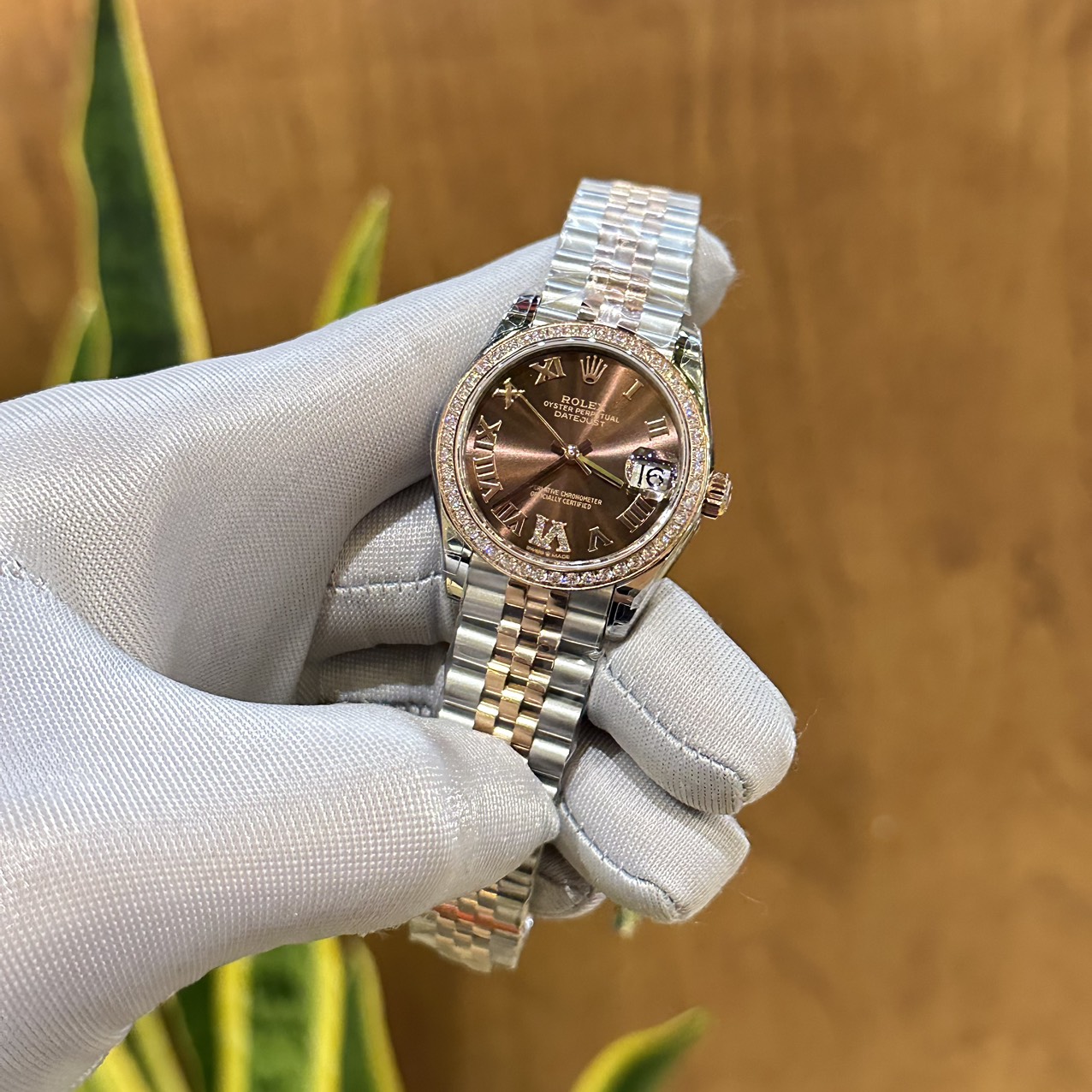 Rolex DateJust Women s High Quality Fake Watch With Diamonds Chocolate Dial 31mm