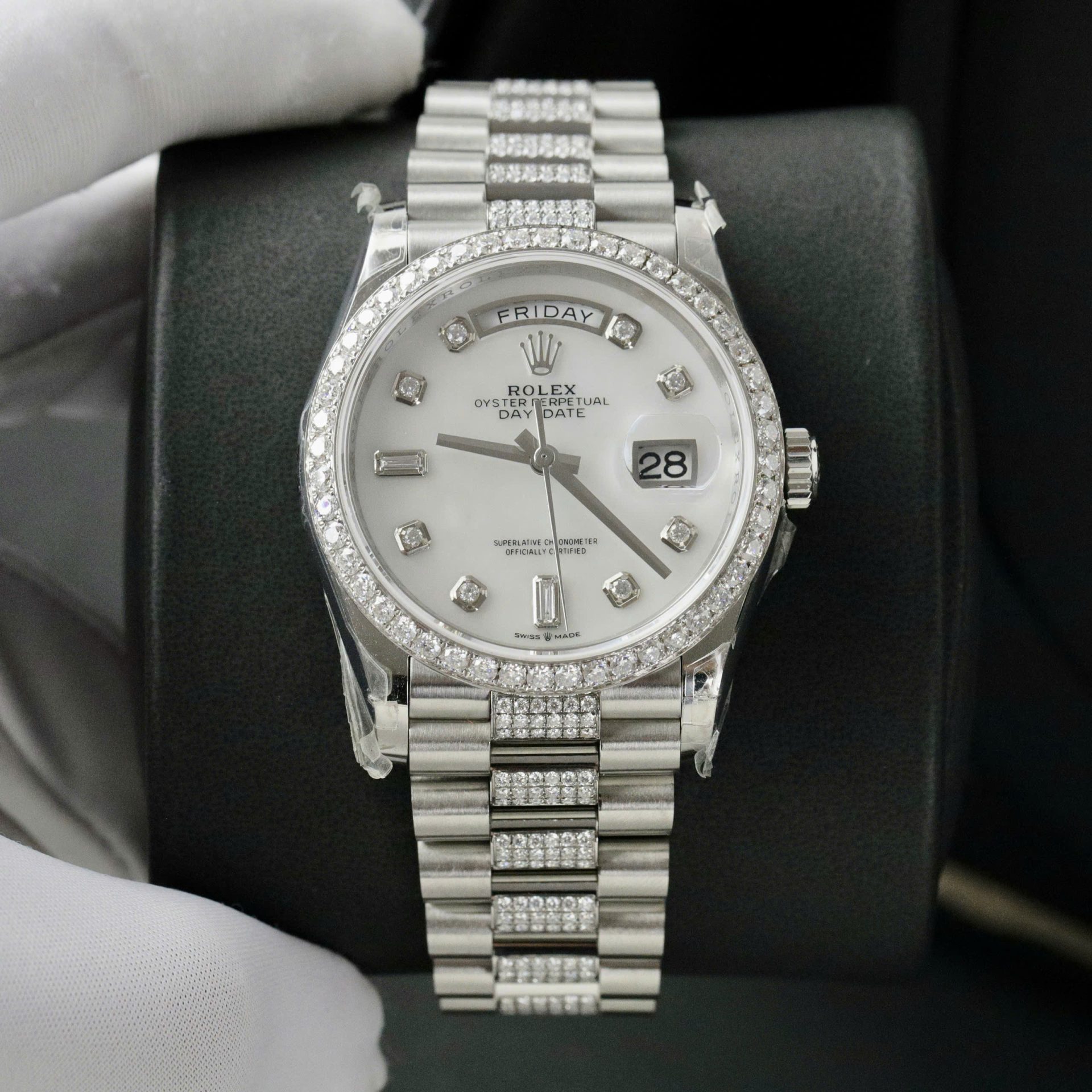 Rolex Day-Date Dial MOP Best Replica Watch Custom Moissanite Diamonds 36mm