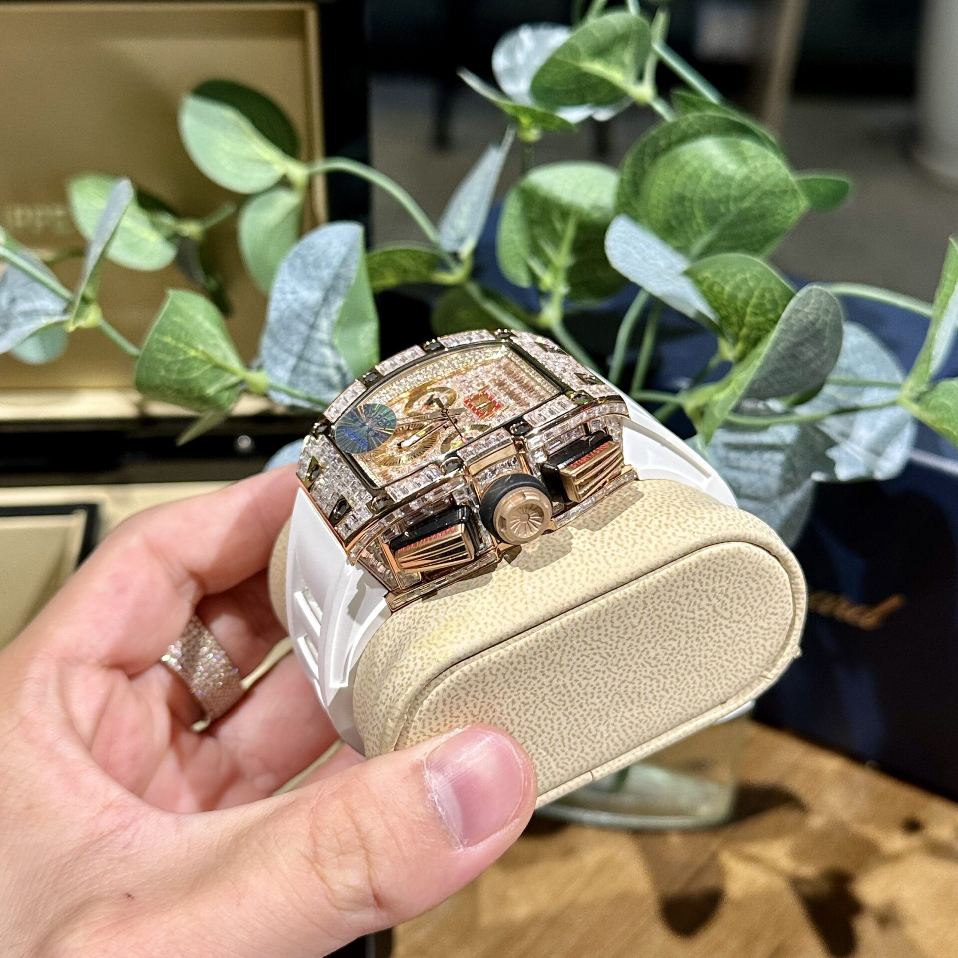 Richard Mille RM011 Replica Watch Full Diamond White Rubber Strap 44mm