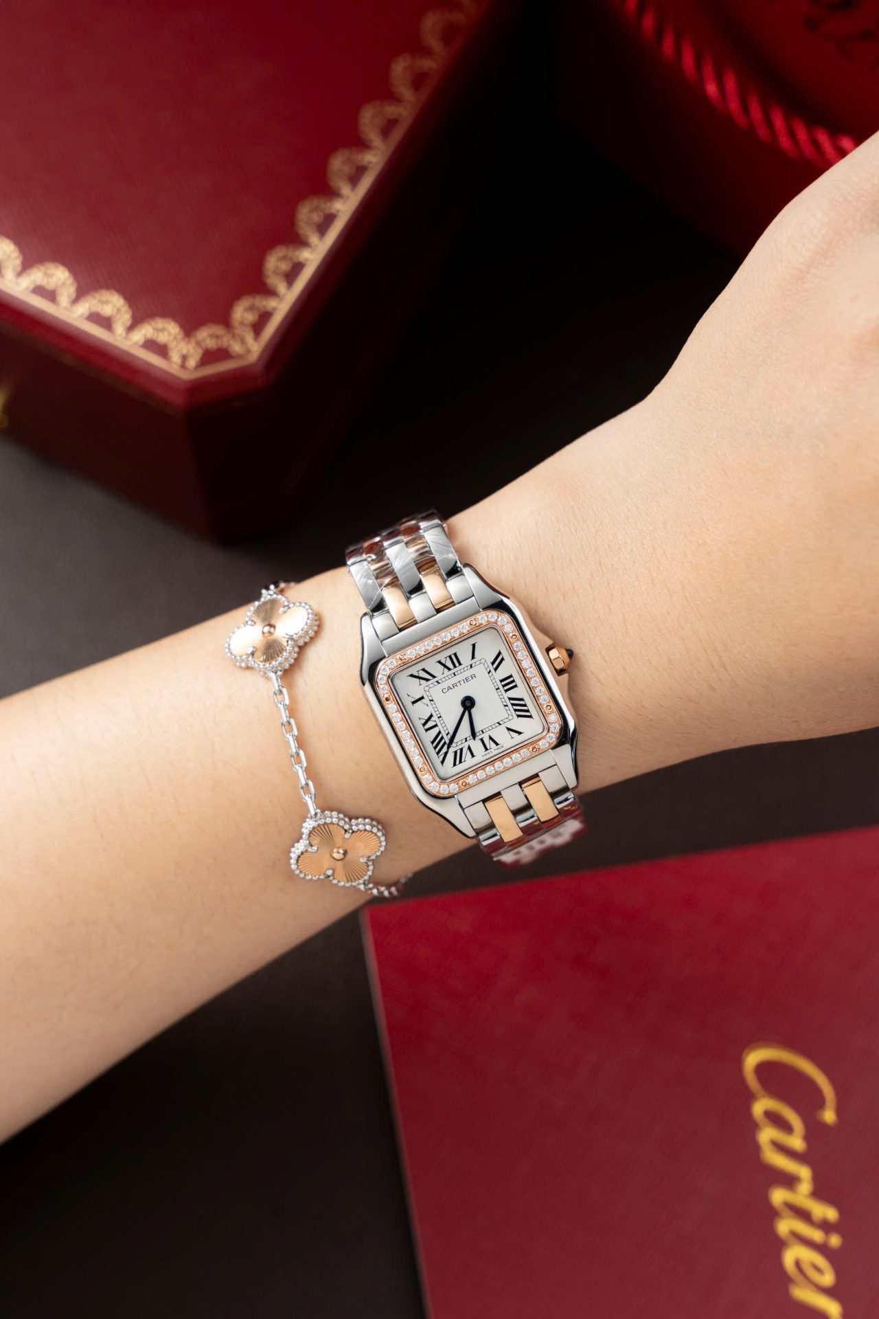 Cartier Panthere WSPN007 Demi Rose Gold Replica Watch Diamonds Moissanite Hong Kong 27x37mm