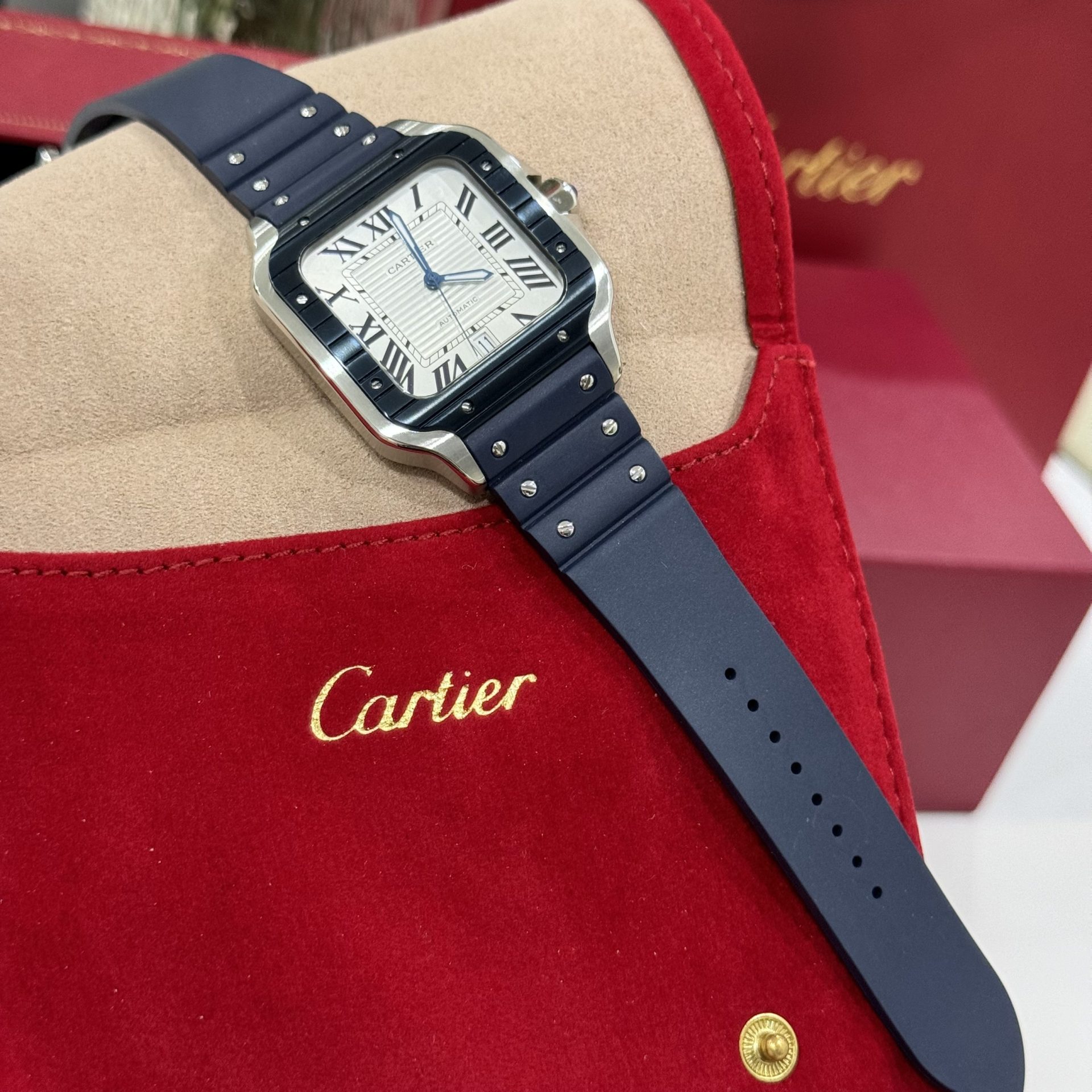 Cartier Replica Watch Santos White Dial Rubber Strap BV Factory 39.8mm