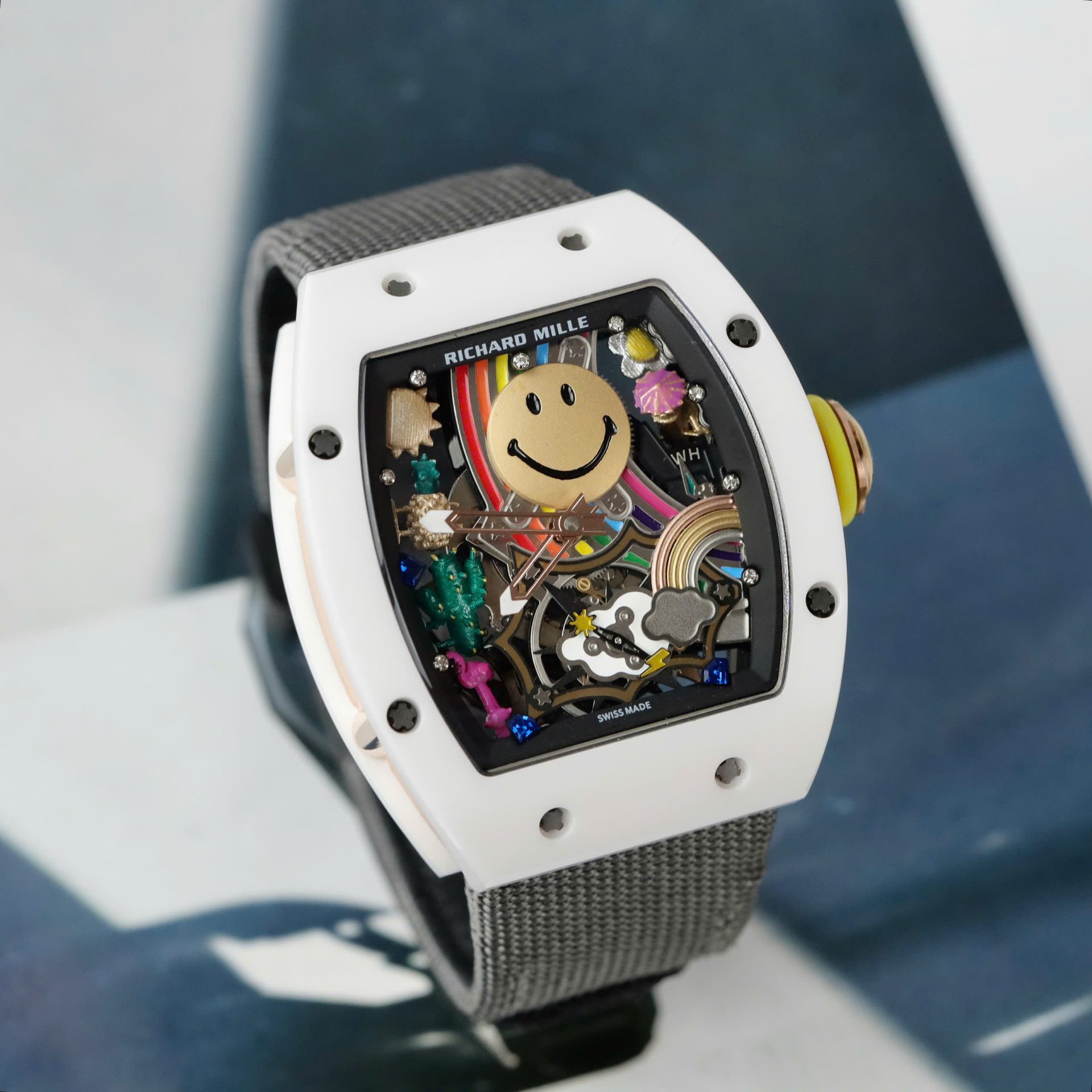 Richard Mille Fake Watch RM88 Smiley Fabic Nato Gray 42mm