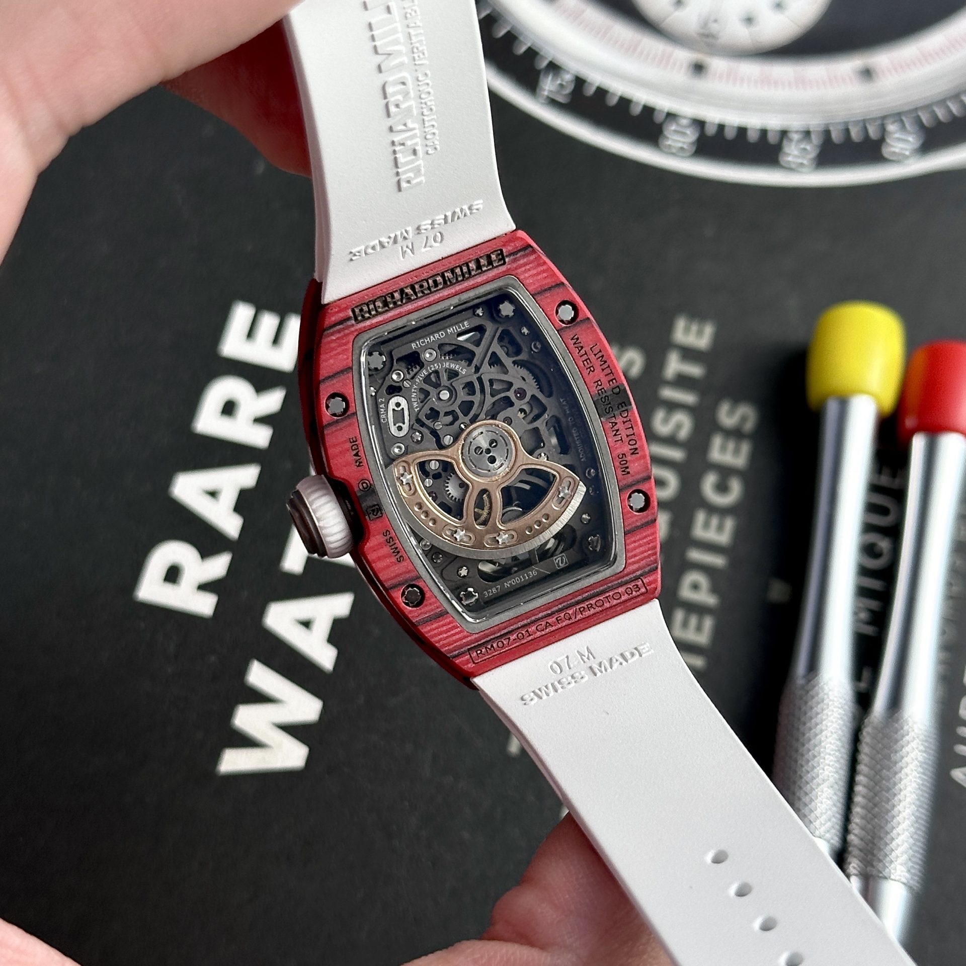 Richard Mille Best Replica Watch RM07-01 Red Carbon Rubber Strap 32x46mm