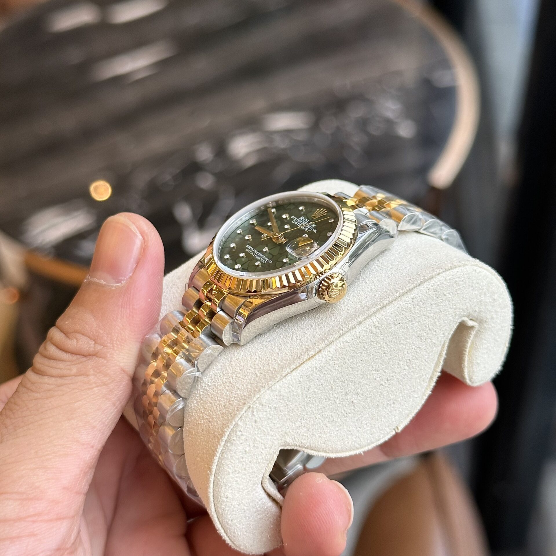 Rolex DateJust Replica Watch Demi Gold Green Leaf Dial 31mm
