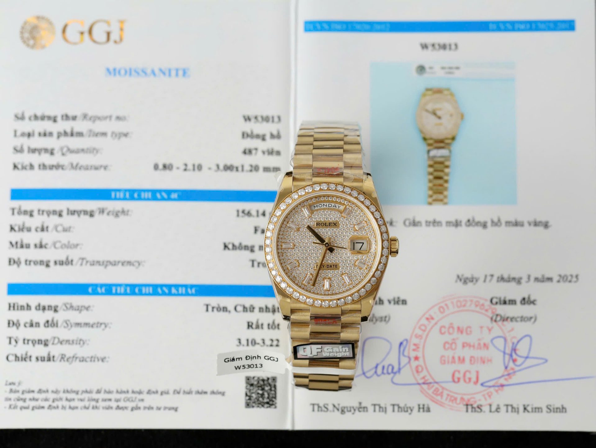 Rolex Day-Date Best Copies Watch 18K Gold Wrapped + Moissanite Diamonds Weight 159Gram QF 36mm
