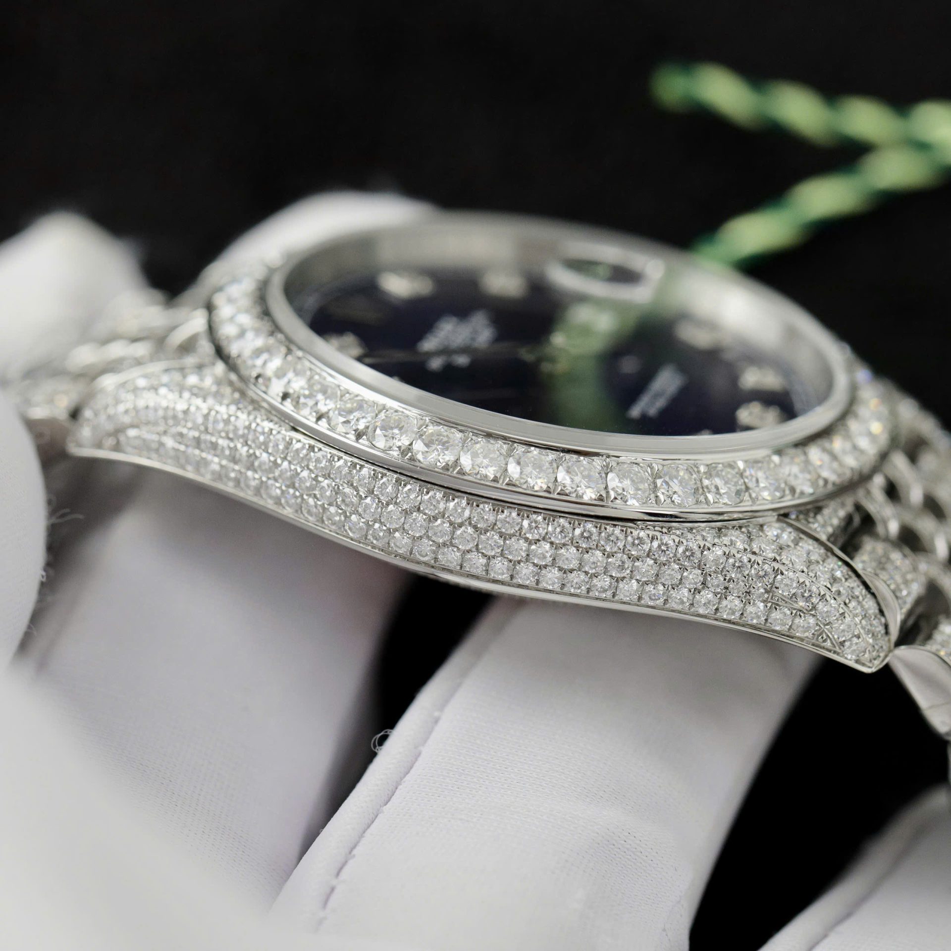 Rolex DateJust Blue Dial Copies Watches Custom Moissanite Diamonds 36mm