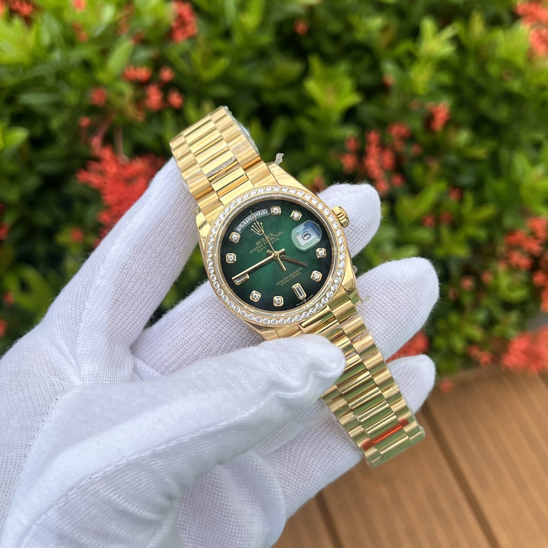 Rolex Day-Date 128348RBR Ombre Green Dial Replica Watch EW 36mm