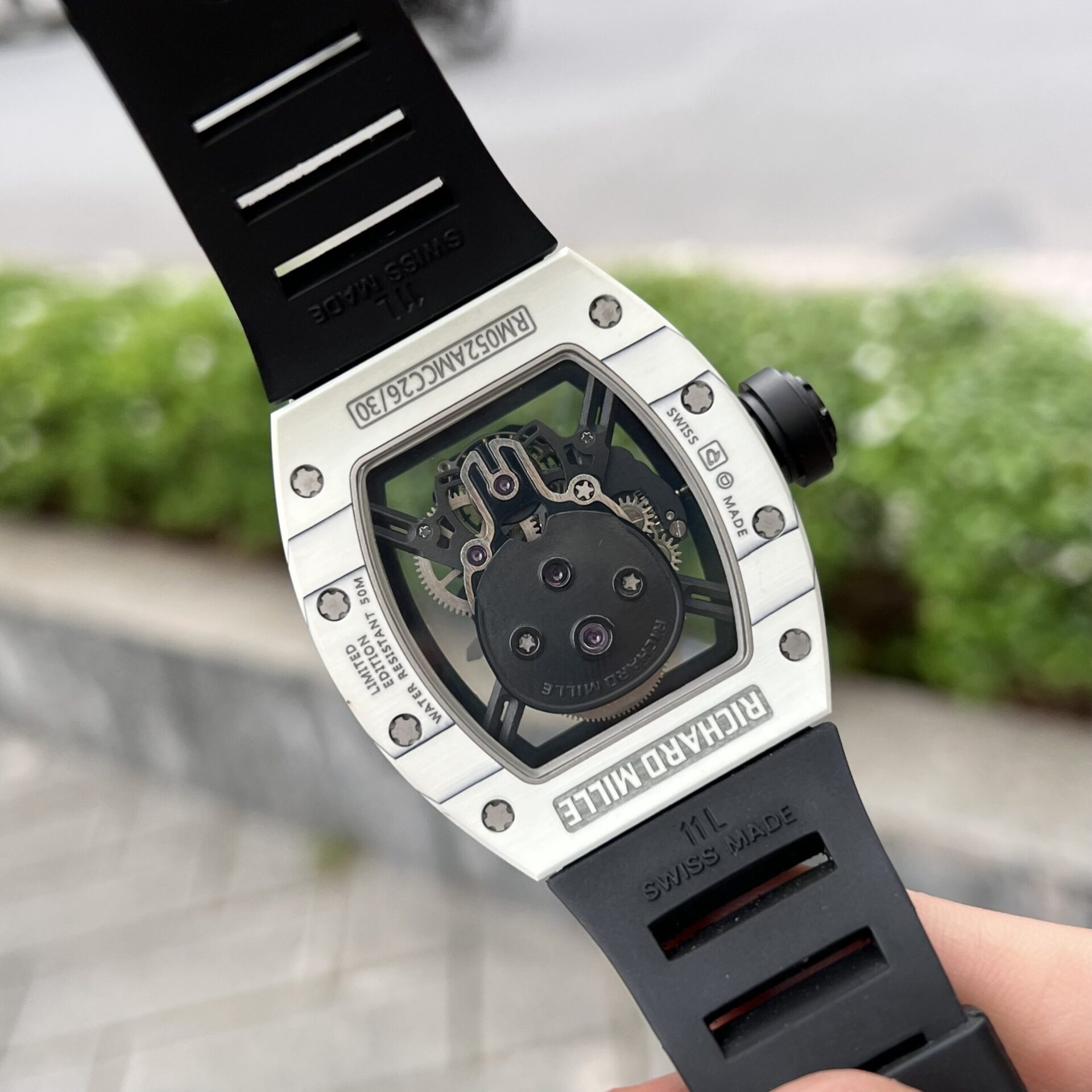 Richard Mille Replica Watch RM052 Tourbillon Skull Carbon Rubber Strap 43mm