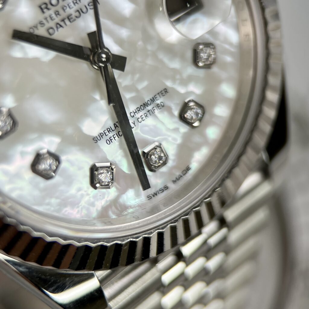 Rolex Replica Watch DateJust Dial Mother Of Pearl Moissanite Diamonds 41mm