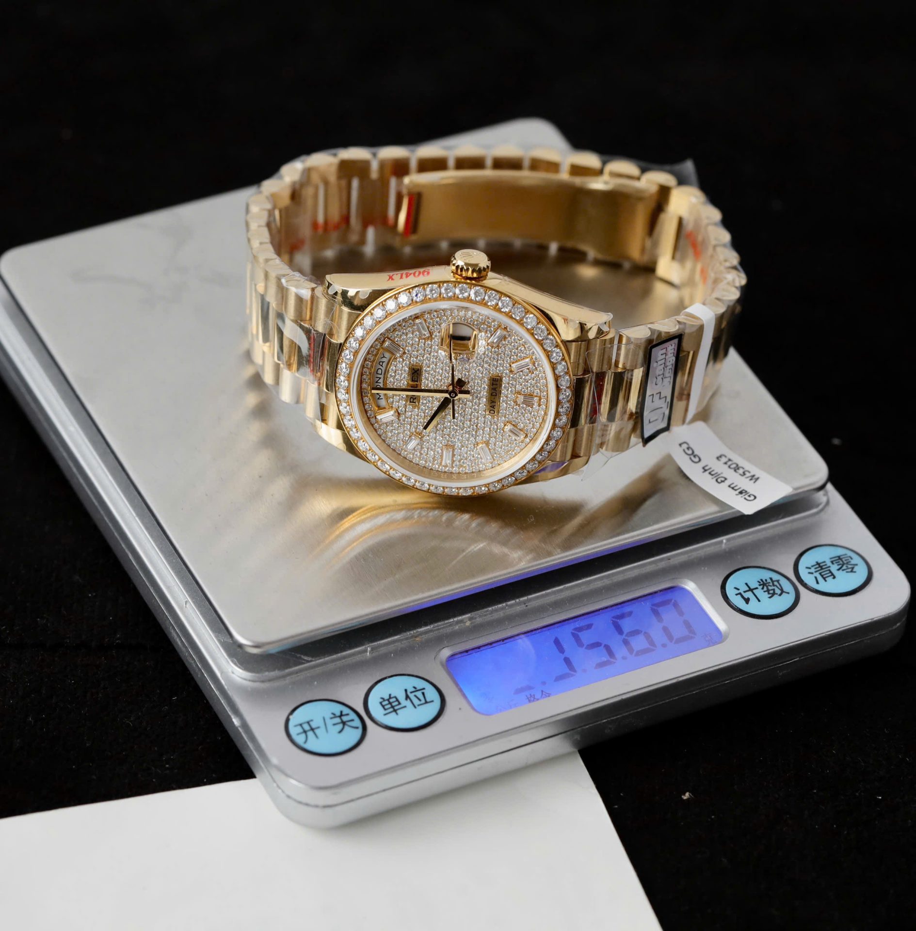 Rolex Day-Date Best Copies Watch 18K Gold Wrapped + Moissanite Diamonds Weight 159Gram QF 36mm